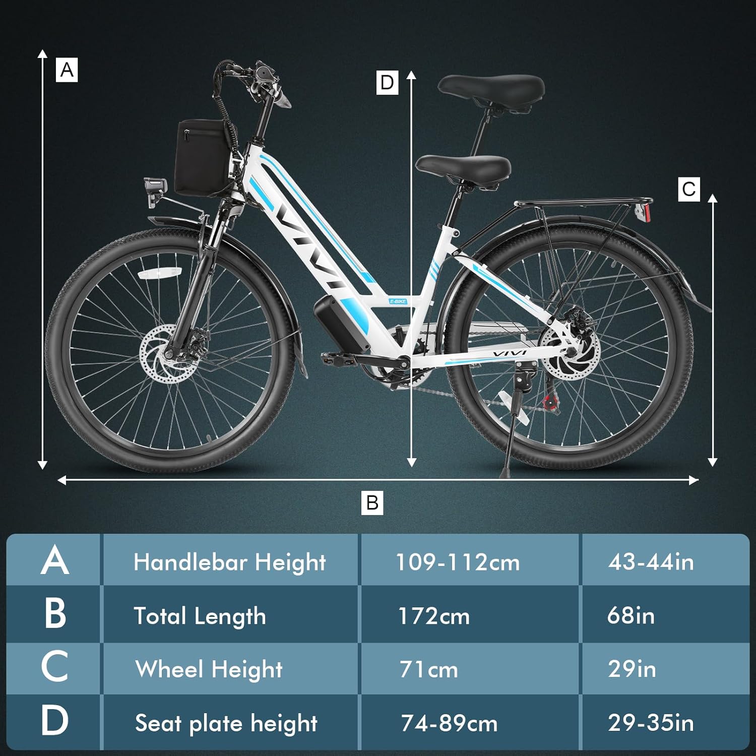 Vivi Electric Bike for Adults with 1000W Peak Motor, 26" Commuter Electric Bike, 22MPH Cruiser Ebikes with 48V Removable Battery, Up to 50 Miles, LCD-Display, 7 Speed, SGS Certified to UL2849