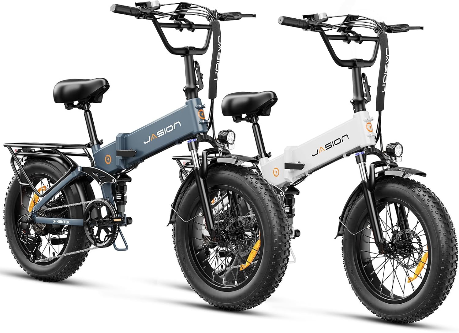 Jasion X-Hunter Foldable Electric Bike, 1400W Peak Motor, 70+ Miles 30MPH EBike, 624WH Removable Battery, 20''*4 Fat Tire, Full Suspension Bicycle for Commute,Snow, Mountain, 7-speed E-bike for Adults