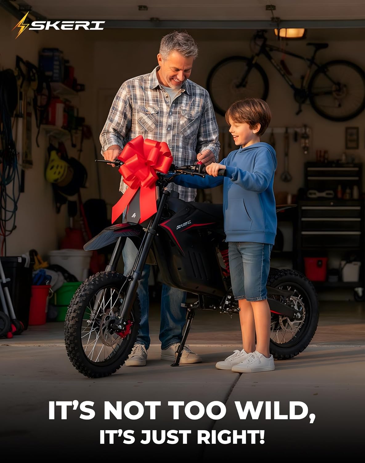 Skeri Electric Dirt Bike, 3200W Mid-Drive Motor E Bike with 48V 21AH Battery, 37MPH Top Speed, 14" & 12" Tires, Hydraulic Brakes & Dual Suspension, IPX5 Waterproof Off-Road E Dirt Bike for Age 13+