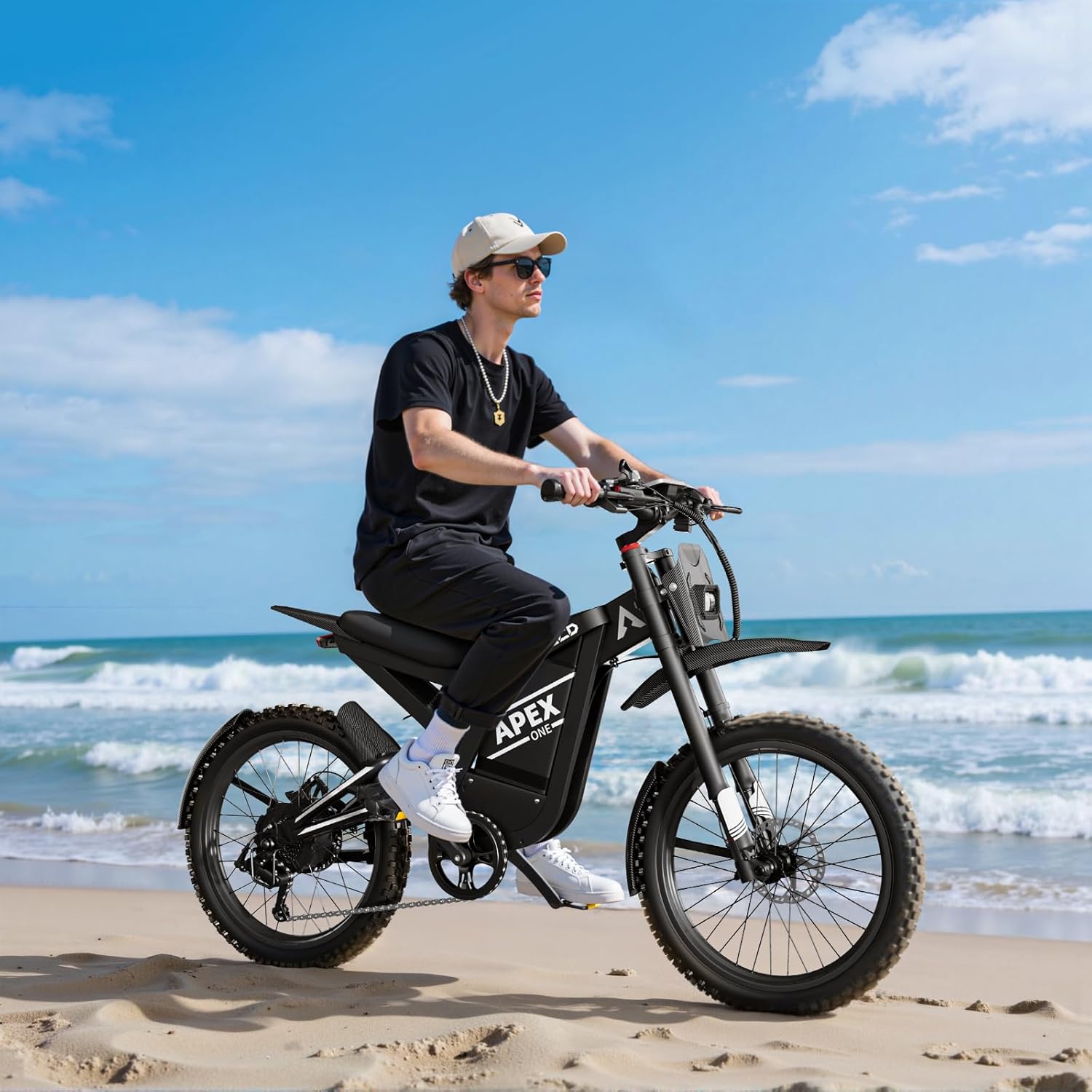 Electric-Dirt-Bike for Adults-Mountain-Motorcycle with 1536Wh Battery 32AH, Max 37 MPH and 80Miles Range E-Bike, Peak 3000W Brushless Motor, 25Inch Fat Tire and Front Fork Suspension