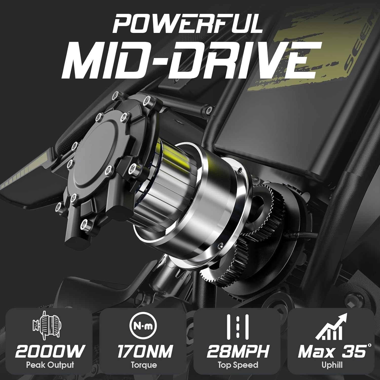 Seemoon Electric Dirt Bike for Adults,2000W Motor,17"Fat Tire Electric Motorcycle|48V 28Ah|28MPH Speed|Up to 100 Miles Range|Hydraulic Brakes|Mountain Off-Road Ebike|IP54 Waterproof|Fit Age 16+