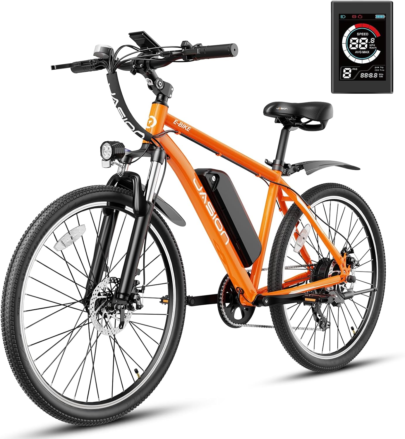 Jasion EB5 Electric Bike for Adults with Peak 750W Brushless Motor, 40Miles 20MPH Commuting Electric Mountain Bike with 360Wh Removable Battery, 7-Speed, 26" Tires and Front Fork Suspension