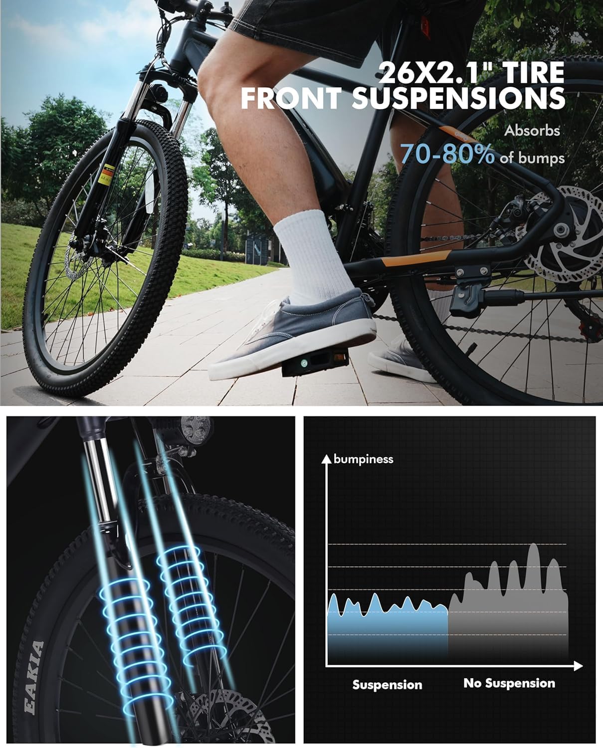 Qlife Racer Electric Bike for Adults - 21-Speed Mountain Lightweight Ebike with Peak 1000W/750W 25MPH/22MPH Brushless Motor, 375Wh Removable Battery, 26X2.1 Tire Step Over E-MTB, Up to 40 Miles