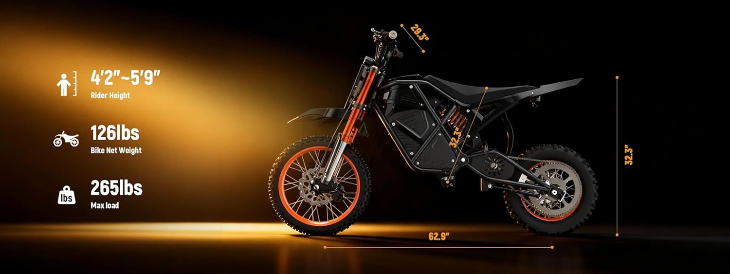 ESKUTE Electric Dirt Bike for Teens Adults, Mid-Drive Motor 3500W Peak, 220Nm Torque, Electric Motorcycle with 23Ah Battery, 53-Mile Range, 38mph, Hydraulic Nitrogen Dual Shock Absorbers, UL Certified