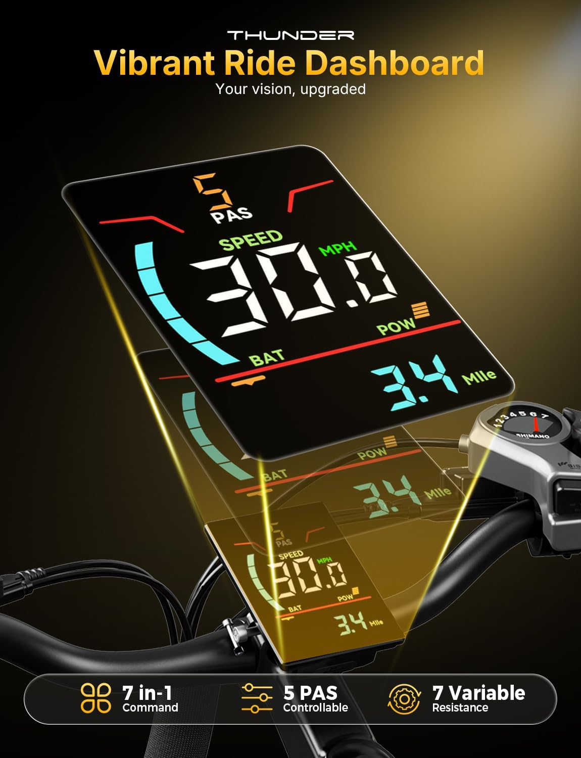 Jasion Thunder Electric Bike, 1500W Peak Motor, 30+MPH Max Speed & 80 Miles with 864Wh Removable Battery, APP Control Ebike for Adults, Hydraulic Brakes, Front Suspension, 26'' x 4'' Fat Tire Bicycles