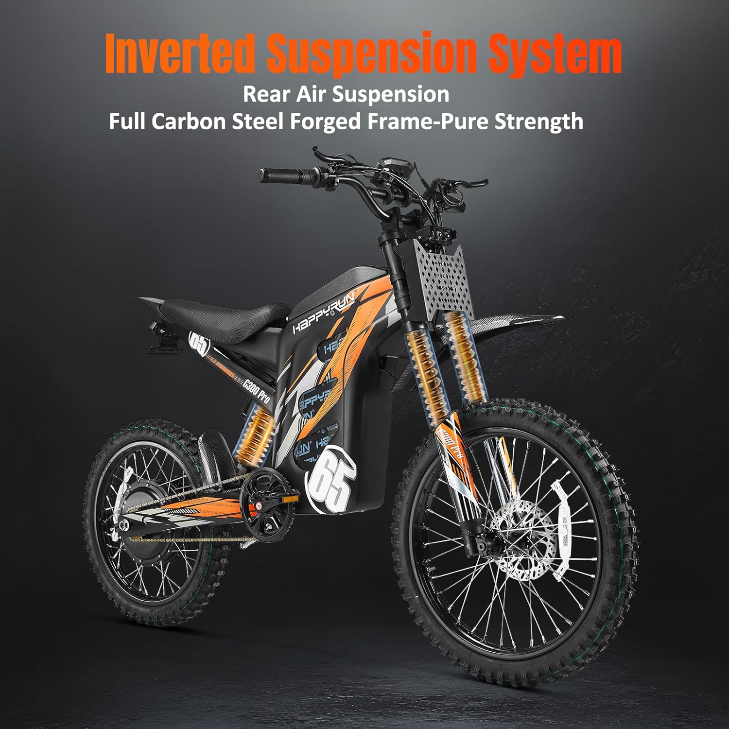 HAPPYRUN G300 Pro Electric Dirt Bike for Adults, 6500W Motor - 45° Slope, 50 MPH and 60-Mile Range 72V/30Ah Removable Battery, Hydraulic Brakes & Full Suspension Electric Motorcycle