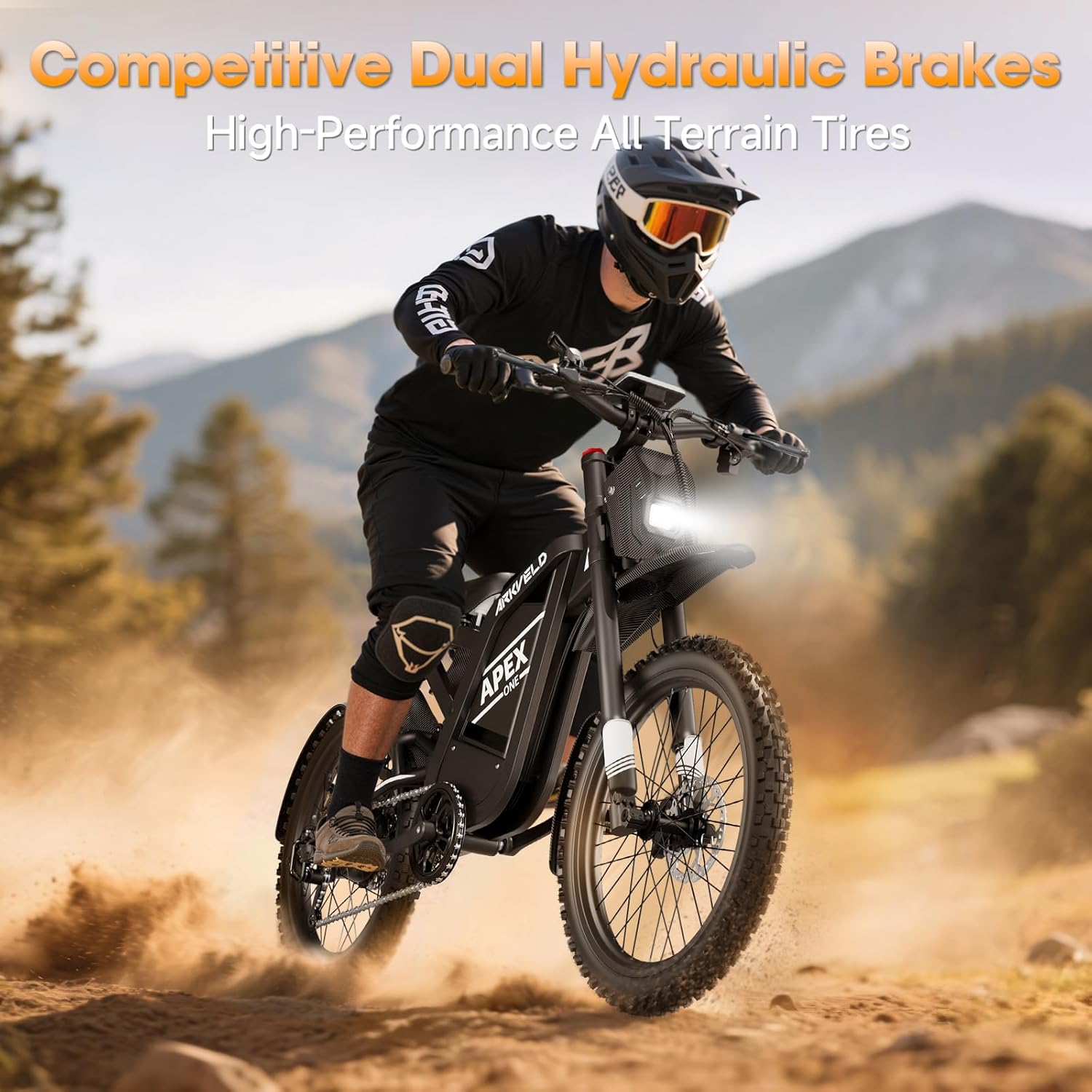 Electric-Dirt-Bike for Adults-Mountain-Motorcycle with 1536Wh Battery 32AH, Max 37 MPH and 80Miles Range E-Bike, Peak 3000W Brushless Motor, 25Inch Fat Tire and Front Fork Suspension