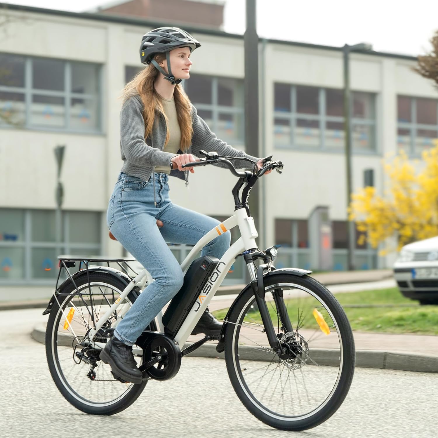 Jasion CB1 Electric Bike for Adults, 1000W Motor Peak Ebike, 450Wh Removeable Battery, 26'' City Cruiser Bicycle, 22 MPH Commuter Women Ebike, 7-Speed Gear