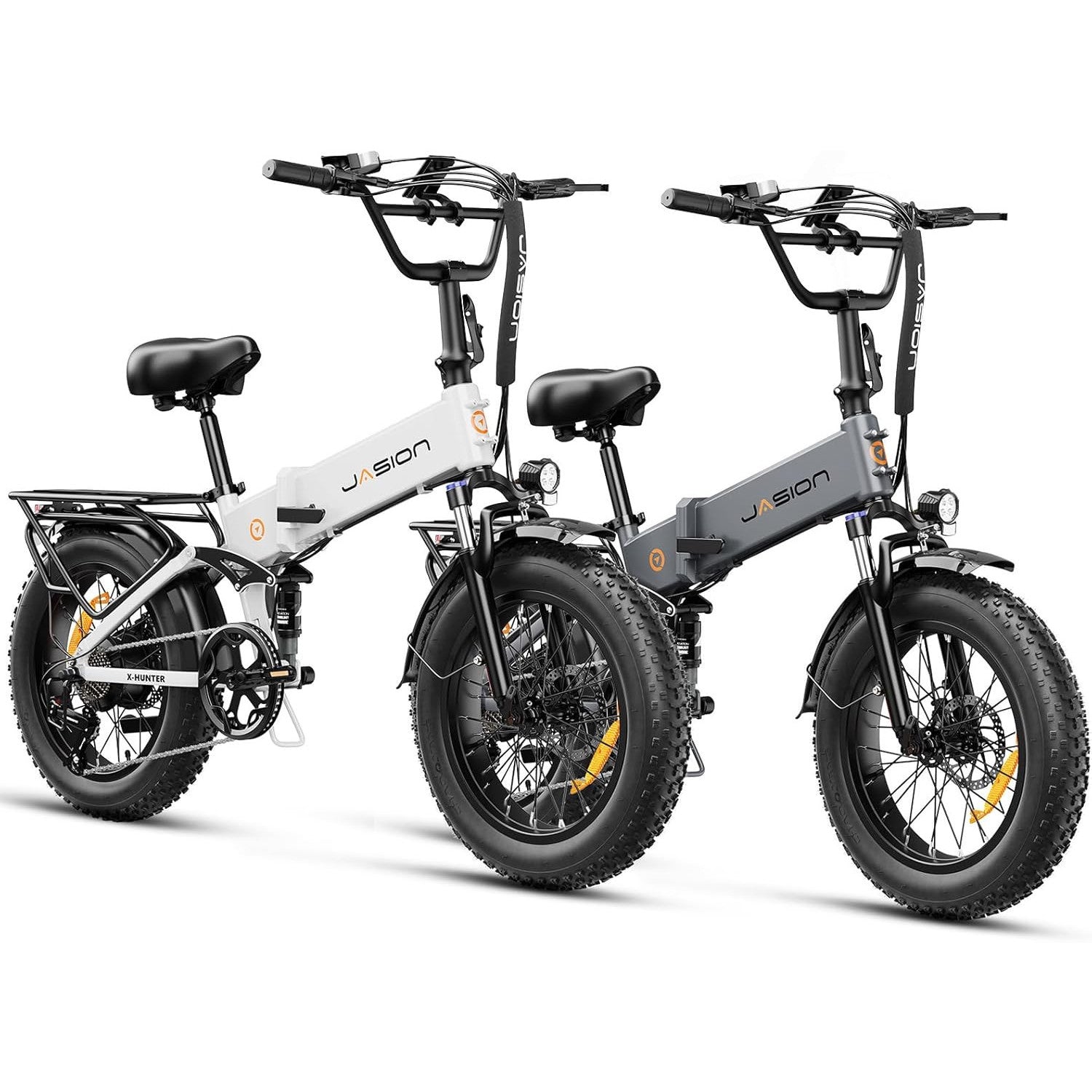Jasion X-Hunter Foldable Electric Bike, 1400W Peak Motor, 70+ Miles 30MPH EBike, 624WH Removable Battery, 20''*4 Fat Tire, Full Suspension Bicycle for Commute,Snow, Mountain, 7-speed E-bike for Adults