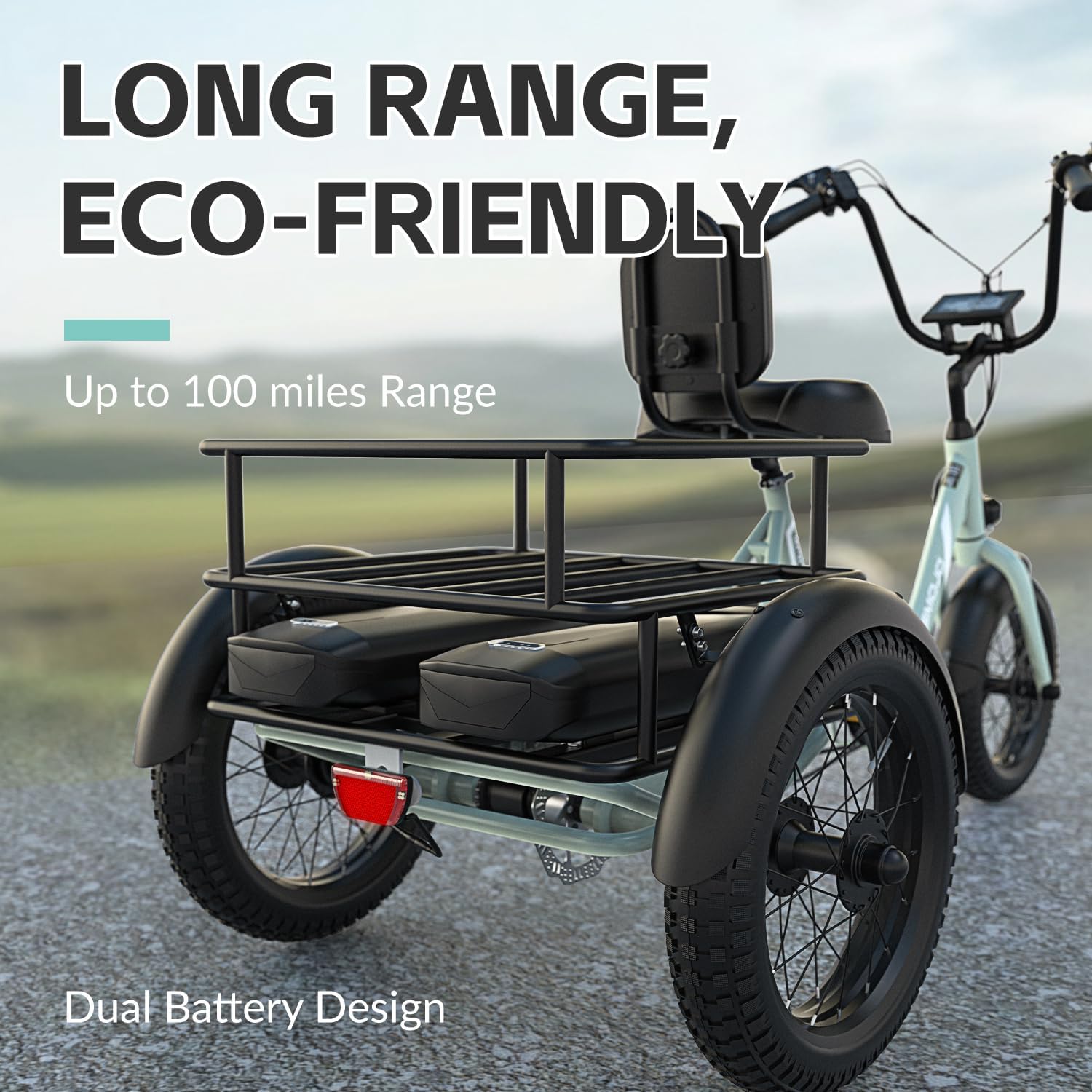 EMOJO Compact Foldable Electric Trike, Long Range 3 Wheels Electric Bicycle with 500W Motor, 48V 14Ah Battery, Built-in Differential