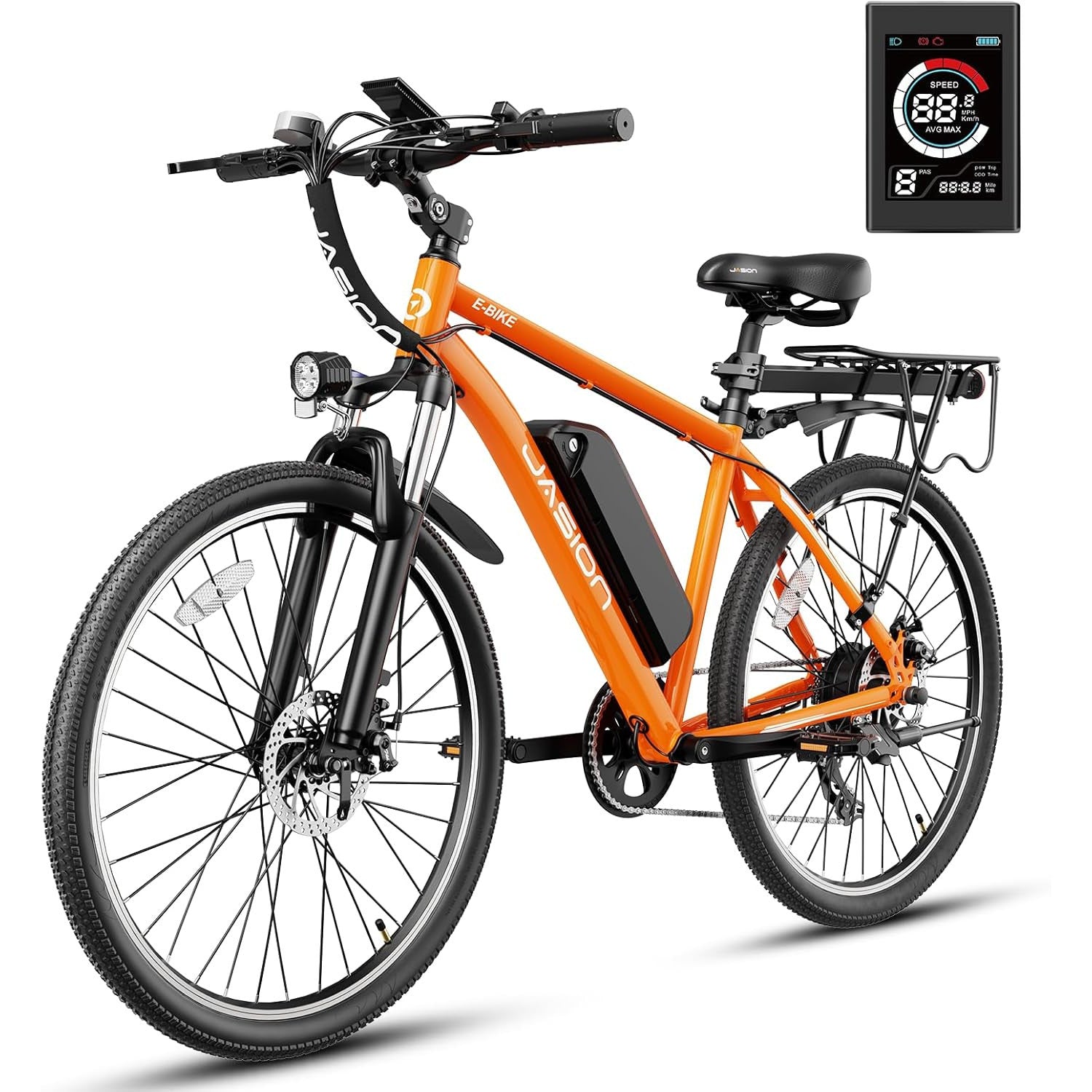 Jasion EB5 Electric Bike for Adults with Peak 750W Brushless Motor, 40Miles 20MPH Commuting Electric Mountain Bike with 360Wh Removable Battery, 7-Speed, 26" Tires and Front Fork Suspension