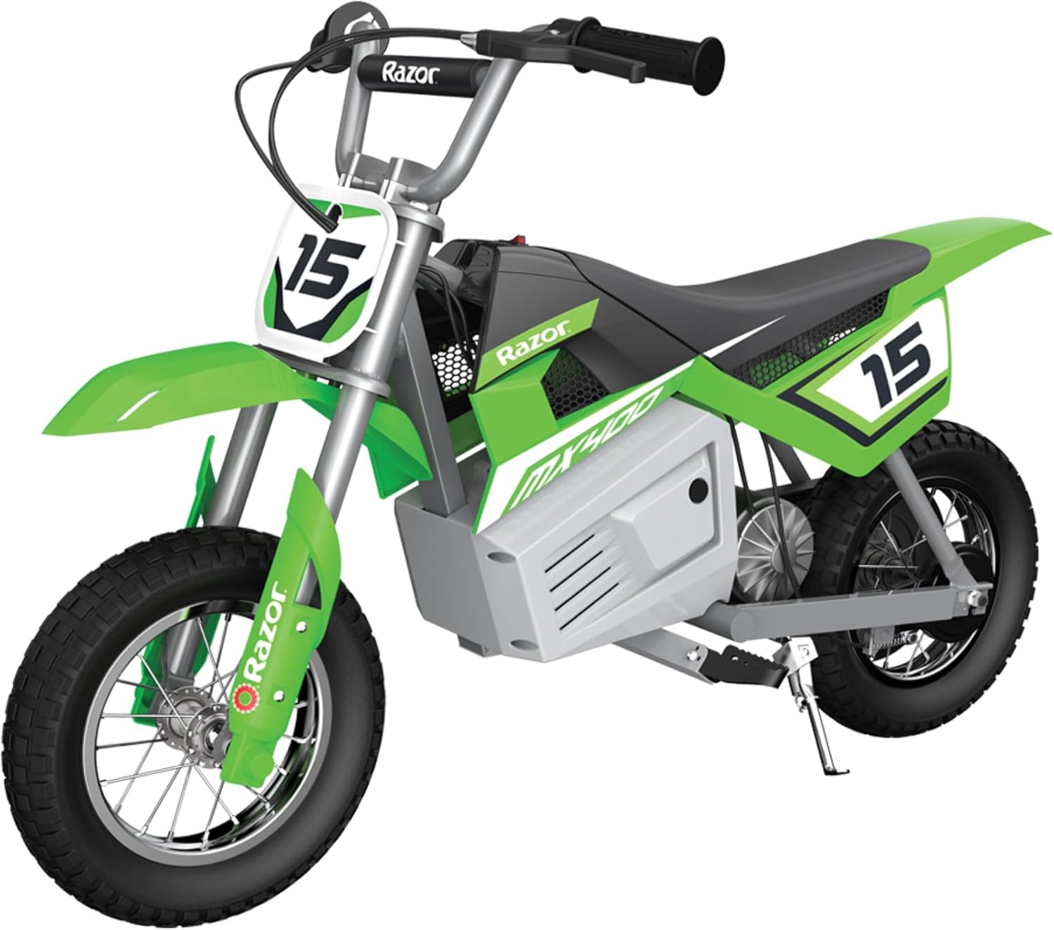 Razor MX400 Dirt Rocket Electric Bike for Kids Ages 8+, 140 Pounds Max Weight, Green – 24-Volt Battery, up to 14 Mph, 30-Minute High Speed Ride Time, Twist-Grip Throttle, 12-Inch Pneumatic Tires