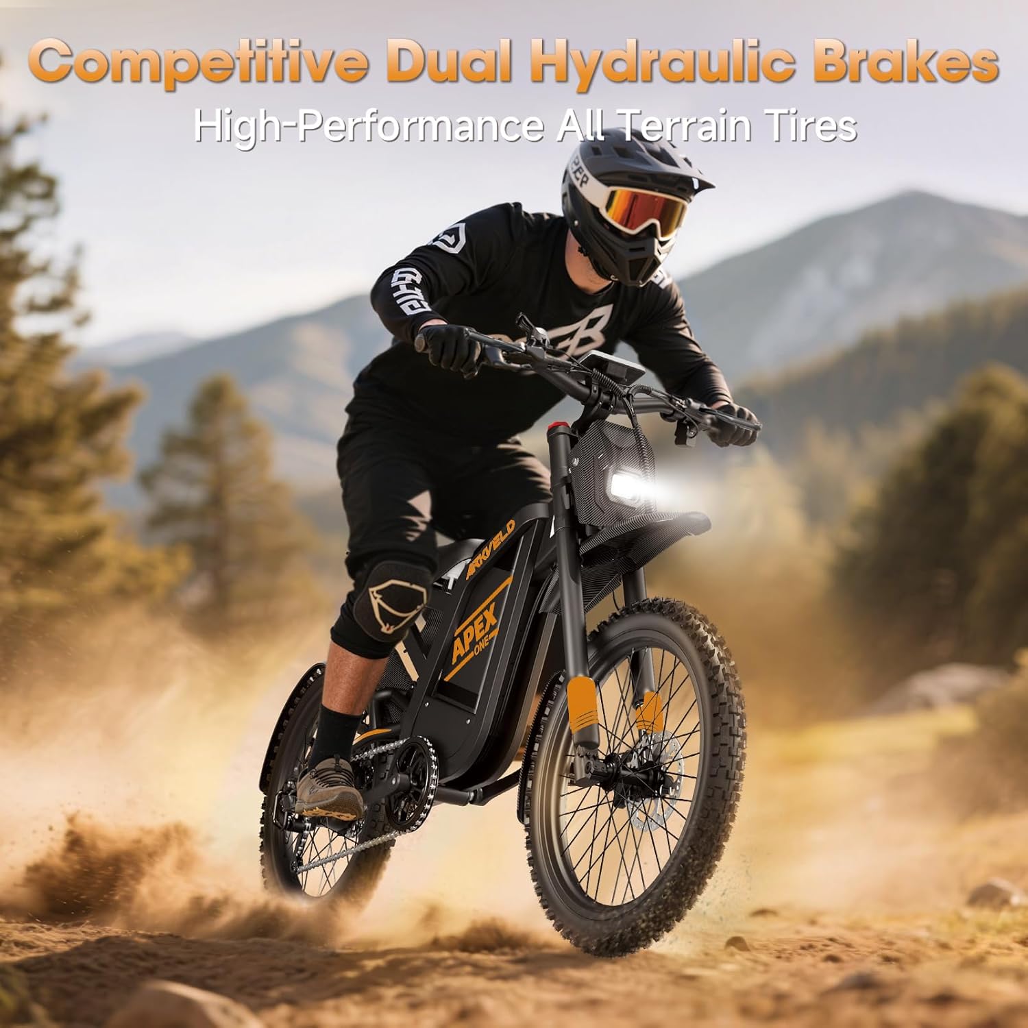 Electric-Dirt-Bike for Adults-Mountain-Motorcycle with 1536Wh Battery 32AH, Max 37 MPH and 80Miles Range E-Bike, Peak 3000W Brushless Motor, 25Inch Fat Tire and Front Fork Suspension
