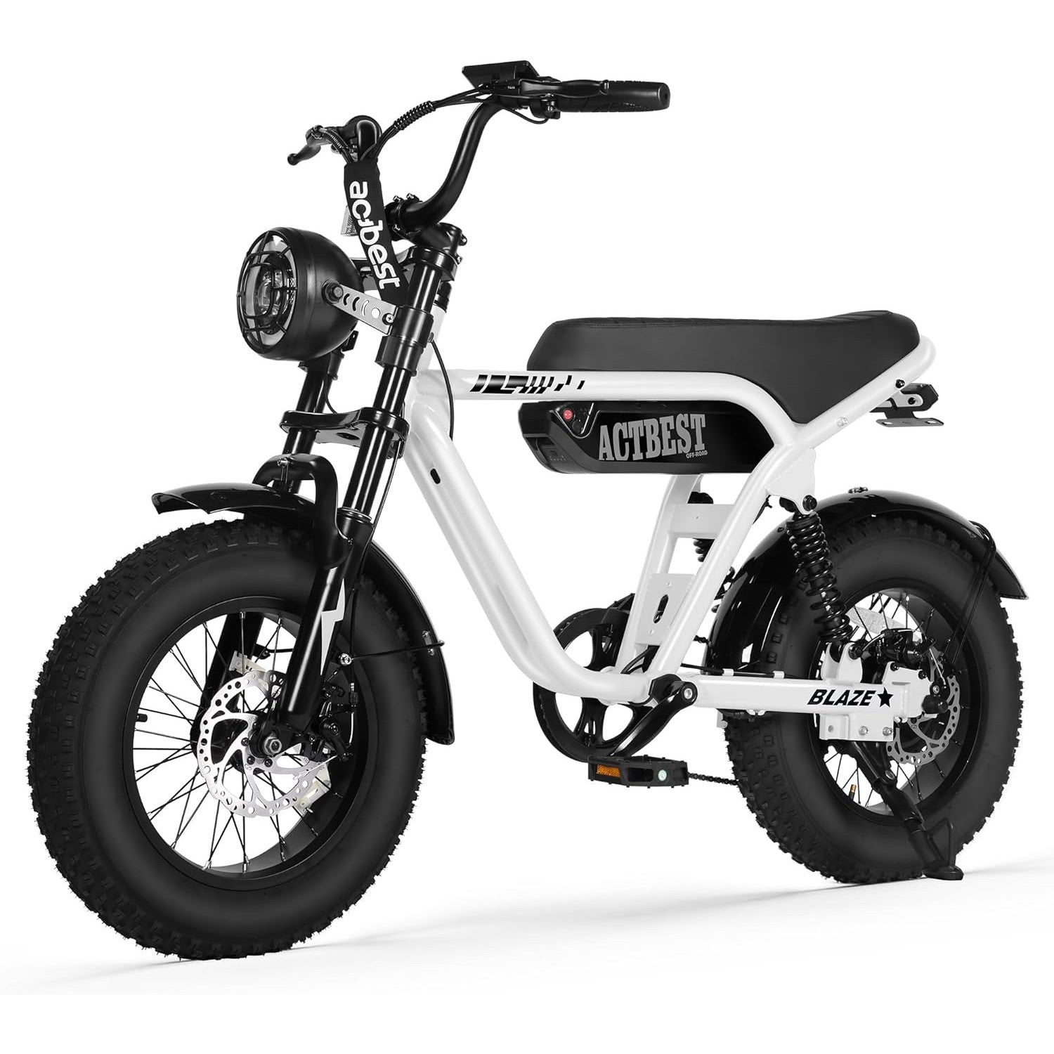 ACTBEST Blaze 16"/20" Fat Tire Electric Bike for Adults/Teens, 1200W/1500W Peak Motor, 25MPH/28MPH & 55-75 Miles Long Range, UL2849 Certified, Full Suspension All-Terrain eBike for Mountain,Snow,Sand