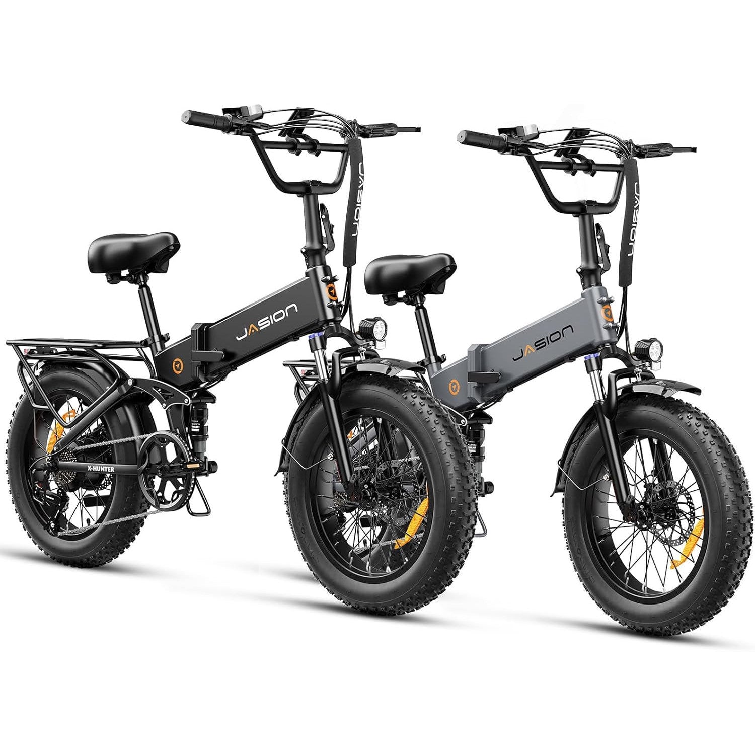 Jasion X-Hunter Foldable Electric Bike, 1400W Peak Motor, 70+ Miles 30MPH EBike, 624WH Removable Battery, 20''*4 Fat Tire, Full Suspension Bicycle for Commute,Snow, Mountain, 7-speed E-bike for Adults
