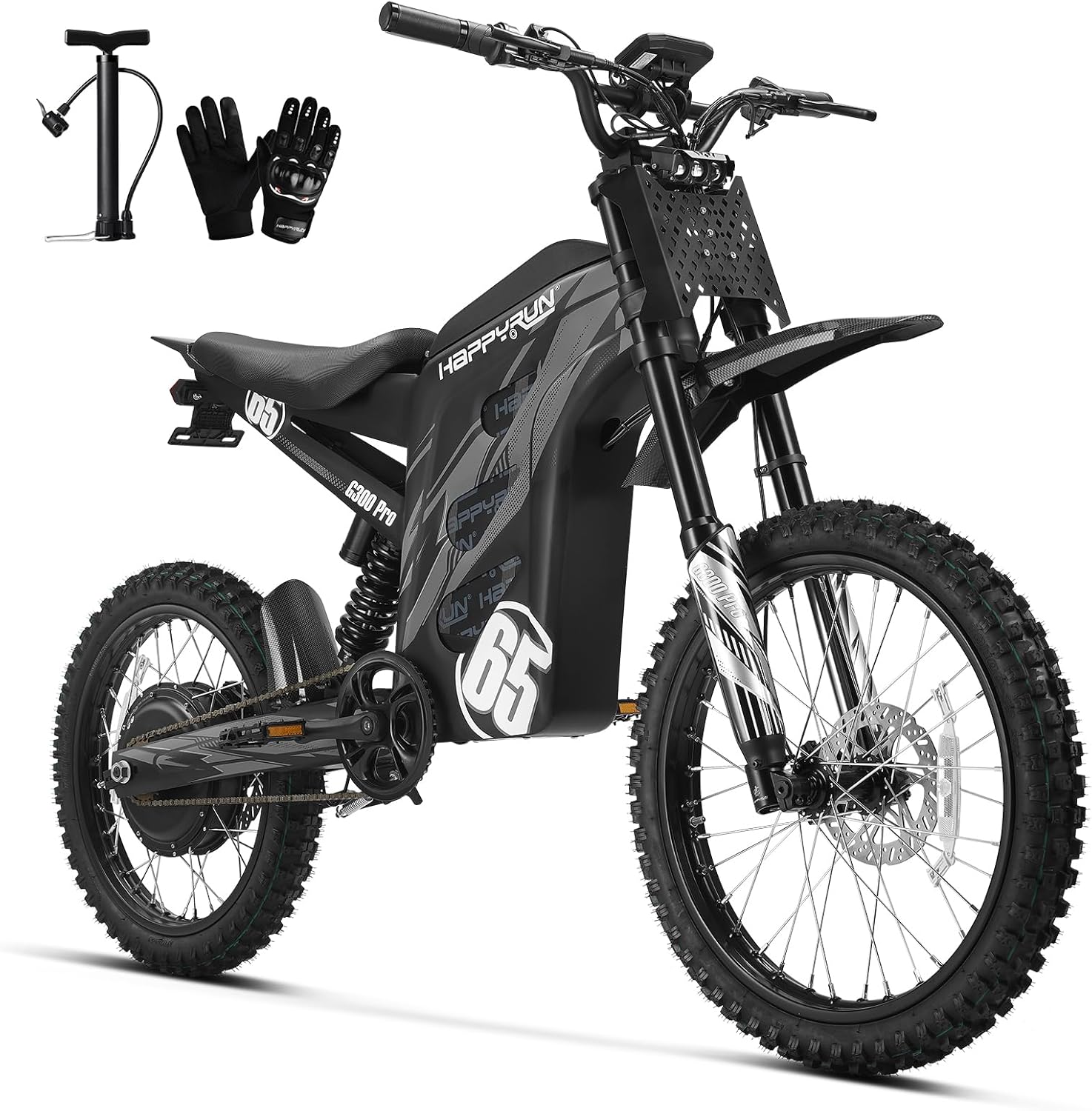 HAPPYRUN G300 Pro Electric Dirt Bike for Adults, 6500W Motor - 45° Slope, 50 MPH and 60-Mile Range 72V/30Ah Removable Battery, Hydraulic Brakes & Full Suspension Electric Motorcycle