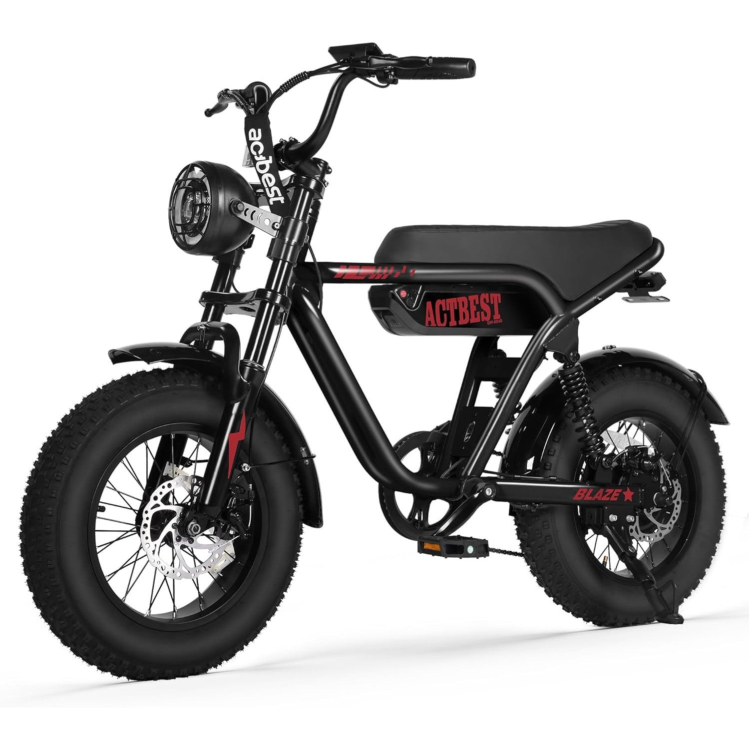 ACTBEST Blaze 16"/20" Fat Tire Electric Bike for Adults/Teens, 1200W/1500W Peak Motor, 25MPH/28MPH & 55-75 Miles Long Range, UL2849 Certified, Full Suspension All-Terrain eBike for Mountain,Snow,Sand