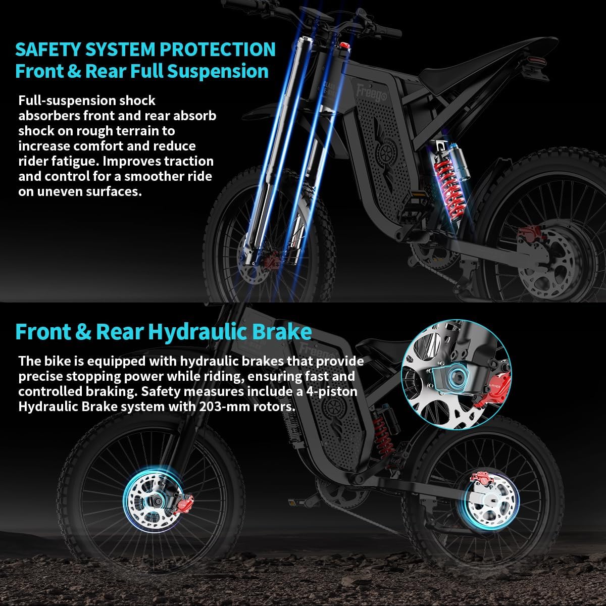 Freego X2 Electric Motorcycle for Adults, Electric Dirt Bike for Teen 6000W Motor 1800wh Removable Battery, 50Mph/7Speed Electric Mountain Bicycle, 19" x2" Tire Full Suspension Full Hydraulic Brake
