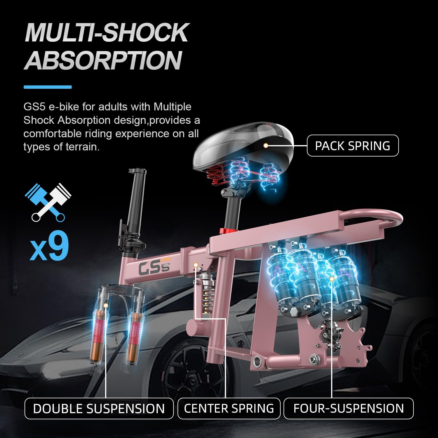 Heavy-Duty Foldable Electric Bike for Adults with 7 Shock Suspension, 500+ lbs Capacity, 740W Motor, 25MPH, 720Wh Battery, 20 Mile Range, 14“ Fat Tires Commuter Electric Bicycles for Road & Mountain