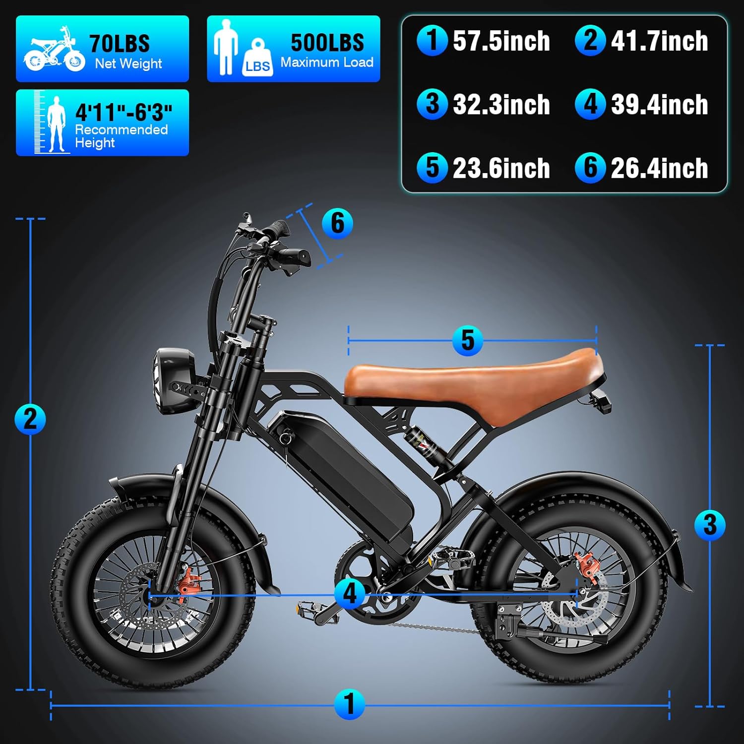 Retro-Style Electric Bicycle for Adults, 1200W Peak Power, 28MPH, 48V 18Ah Removable Battery, 35-Mile Range, 500LBS Load, All-Terrain Fat Tire e-Bike