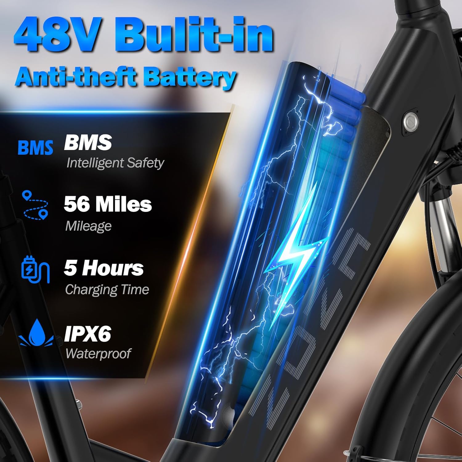 Electric Bike for Adults 26'', 1200W Peak Motor, 65 Miles Max Range E Bike for Adults with 7-Speed, 48V Removable Battery, Front Suspension, Adult Electric Bicycle for Commute Beach Snow