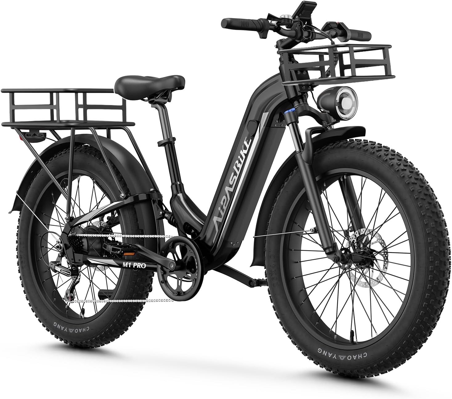 Aipas M1 Pro Electric Bike, 1800W Peak Motor Electric Bike for Adults, 48V 17.5Ah, 26'' x 4.0'' Fat Tire Electric Mountain Bike, Ebike with 85 Miles, 36MPH, 7 Speed 110Nm and Dual Suspension