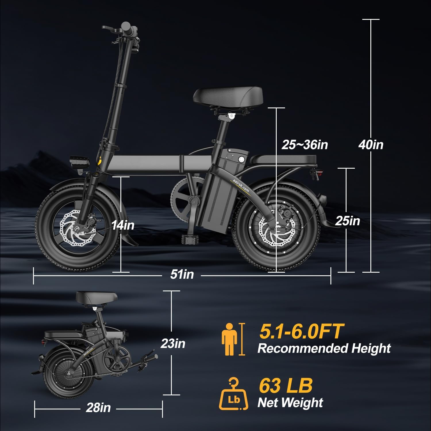 Foldable Electric Bike for Adults, 14" Folding E-Bike with 748W Peak Motor, Electric Bicycle with 48V Removable Battery UL 2849 Certified, 30 Miles PAS Range, Electric Commuter Mini Bikes