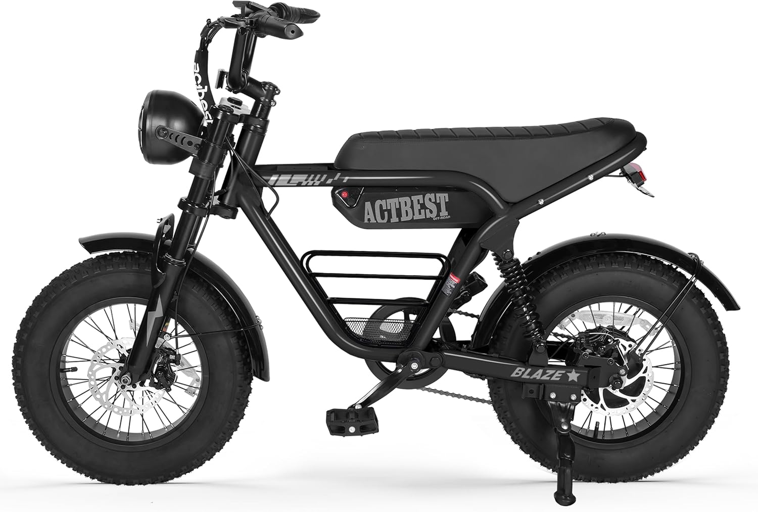 ACTBEST Blaze 16"/20" Fat Tire Electric Bike for Adults/Teens, 1200W/1500W Peak Motor, 25MPH/28MPH & 55-75 Miles Long Range, UL2849 Certified, Full Suspension All-Terrain eBike for Mountain,Snow,Sand