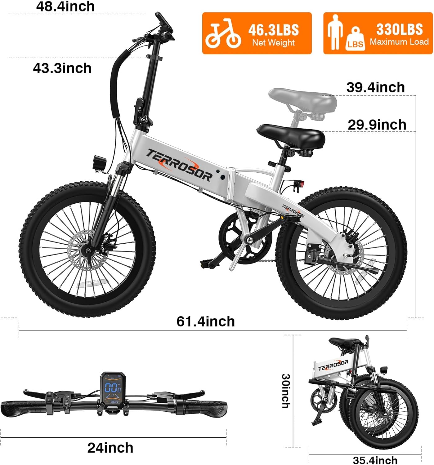 Folding Electric Bike for Adults & Teens, 20" Fat Tire Foldable Ebike with 720W Peak Motor, 25MPH, 375Wh Removable Battery, 50 Miles Range, 5-Level Pedal Assist, Commuter Electric Bicycle