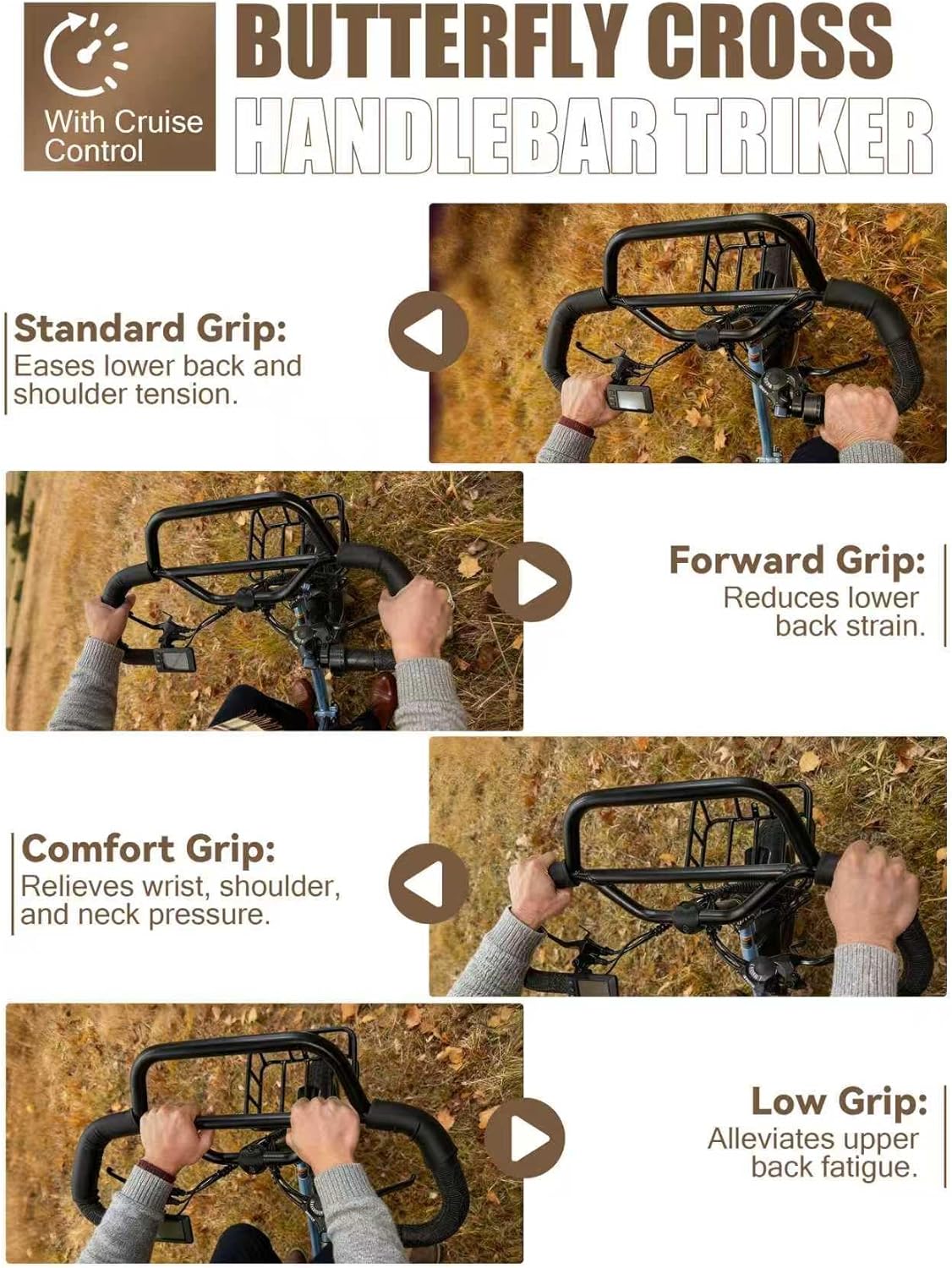 ESKUTE T300 Pro Electric Trike for Adults, 998.4Wh Long-Range Battery, 1200W Peak Motor, 20"x4.0" Fat Tires, Foldable 3-Wheel Butterfly Handlebar E-Bike with Storage Bags, Gifts for Parent