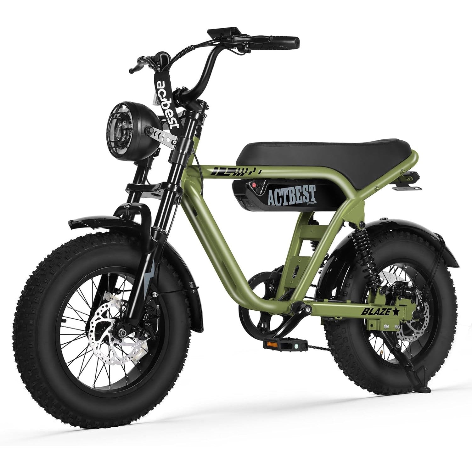 ACTBEST Blaze 16"/20" Fat Tire Electric Bike for Adults/Teens, 1200W/1500W Peak Motor, 25MPH/28MPH & 55-75 Miles Long Range, UL2849 Certified, Full Suspension All-Terrain eBike for Mountain,Snow,Sand