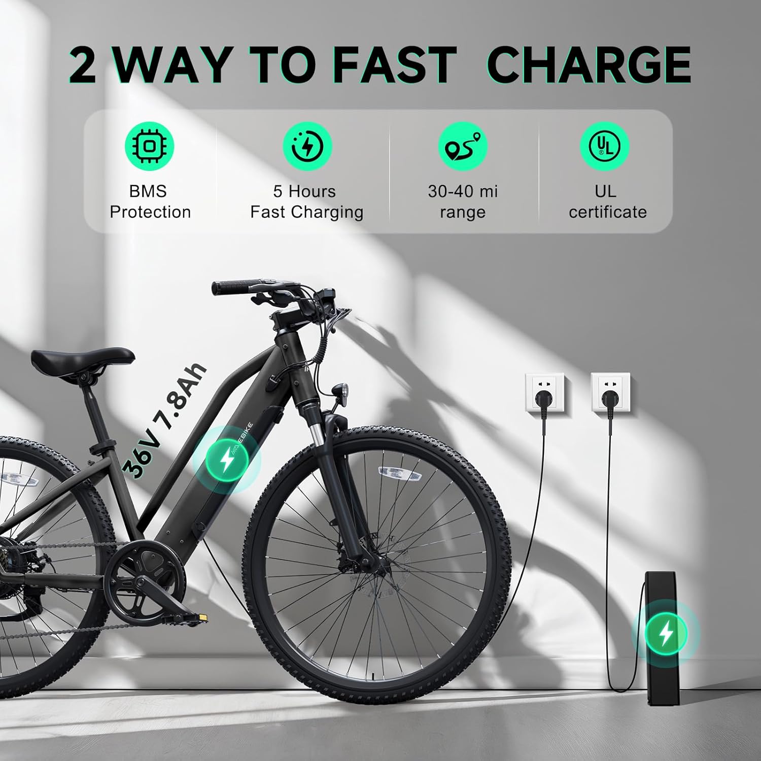 TST Electric Bike for Adults with Peak 750W Motor, 36V/7.8 Ah Removable Built-in Battery, 40Miles 25MPH City E Bike,7-Speed 26" Electric Bicycle for Commute