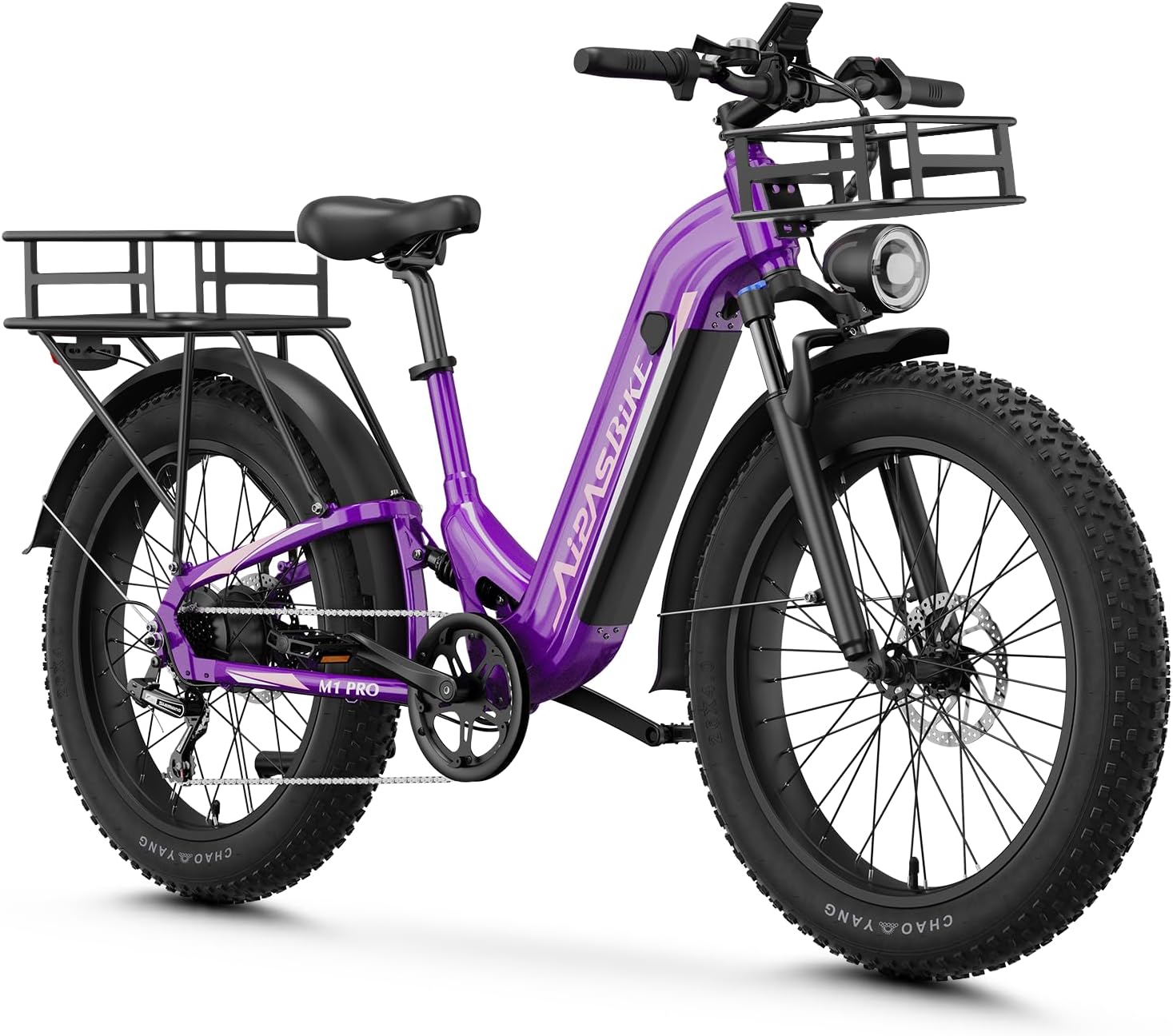 Aipas M1 Pro Electric Bike, 1800W Peak Motor Electric Bike for Adults, 48V 17.5Ah, 26'' x 4.0'' Fat Tire Electric Mountain Bike, Ebike with 85 Miles, 36MPH, 7 Speed 110Nm and Dual Suspension
