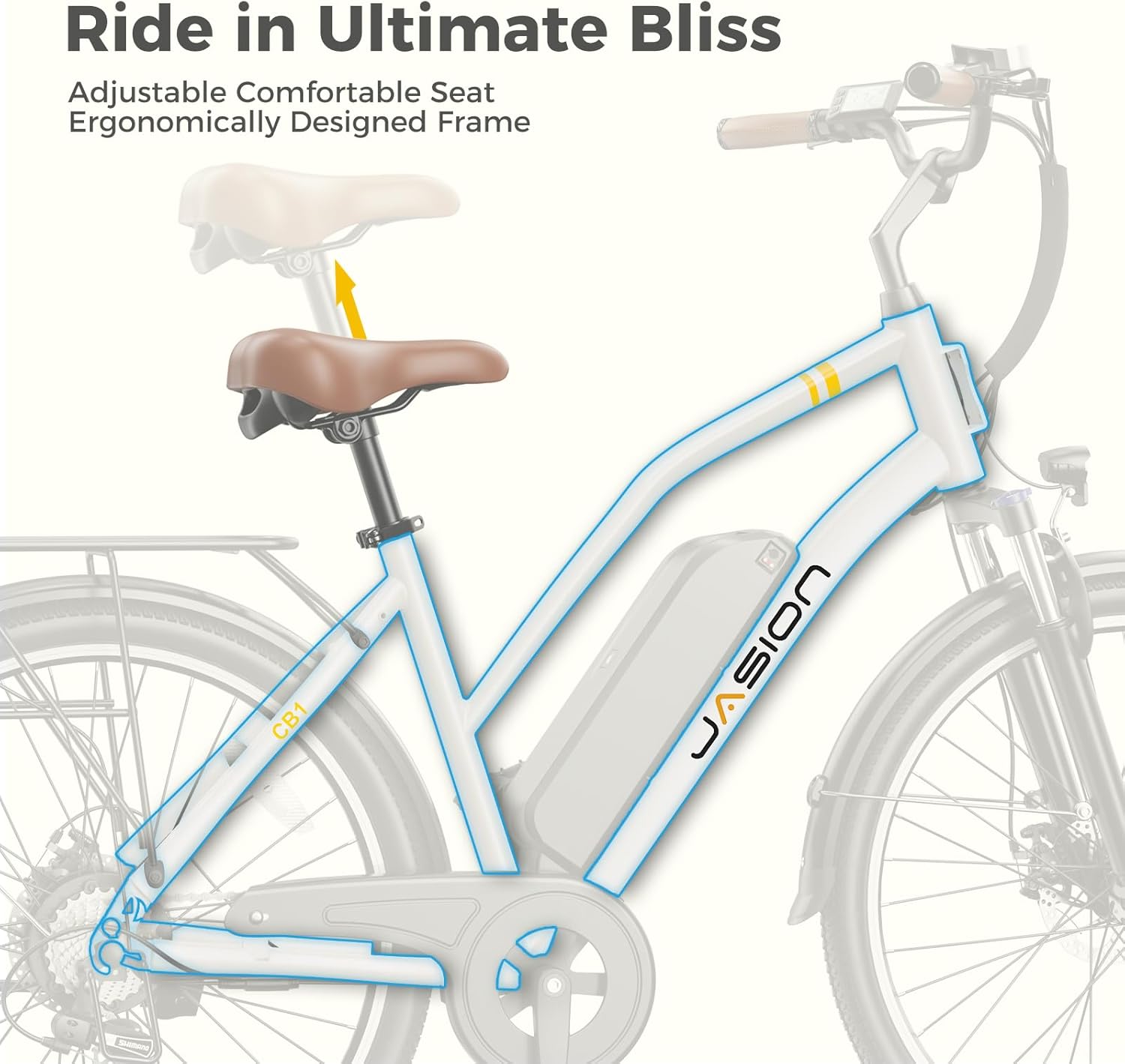 Jasion CB1 Electric Bike for Adults, 1000W Motor Peak Ebike, 450Wh Removeable Battery, 26'' City Cruiser Bicycle, 22 MPH Commuter Women Ebike, 7-Speed Gear