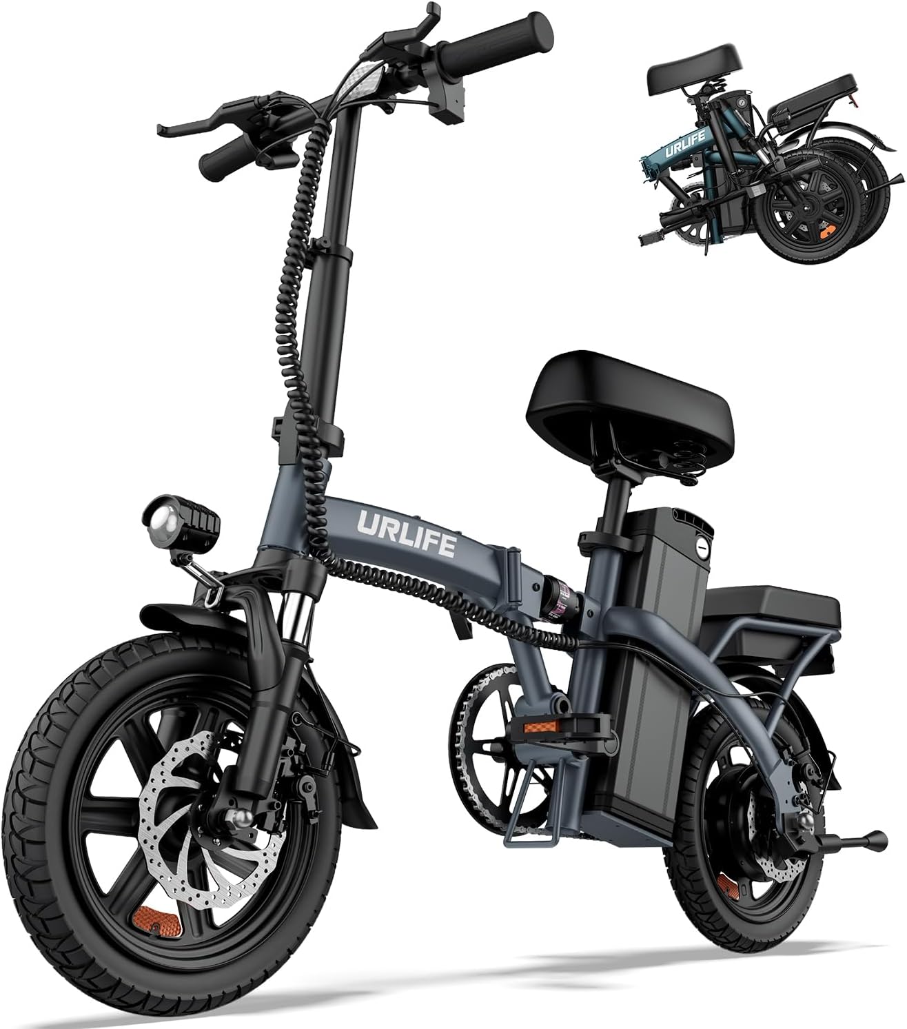 URLIFE Electric Bike for Adults, 14" Folding Electric Bike, 500W Peak Motor, 48V 375Wh Removable Battery, 20MPH, 40 Miles Long Range, Mini E Bikes for Adults and Teens, UL Certification