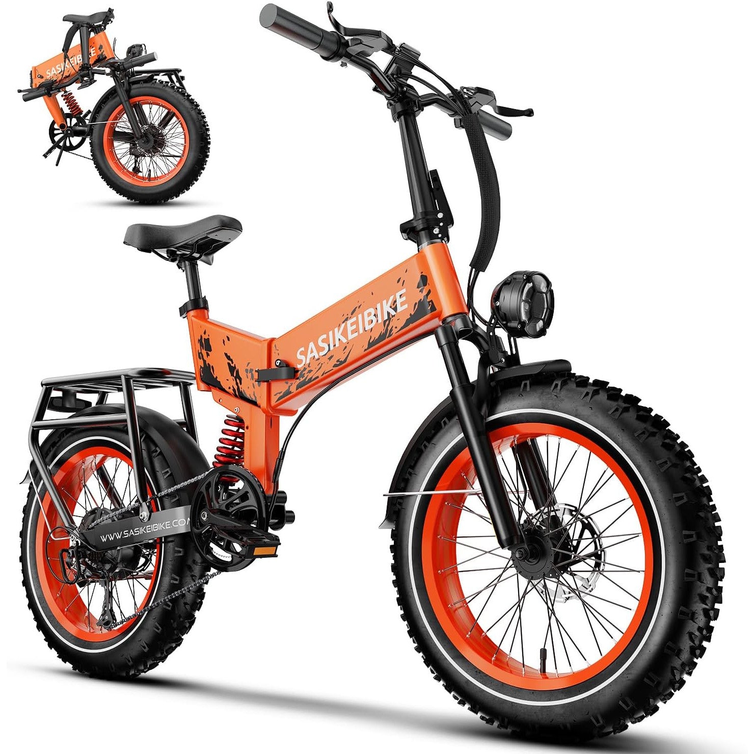 Folding 52V 20Ah Removabke Battery Electric Bike 1500W Peak Motor 20'' Fat Tire Mountain Commuter 30MPH Ebike Motorcycle Range 70 Miles UL Certified Adult Electric Dirt Bike with 7-Speed