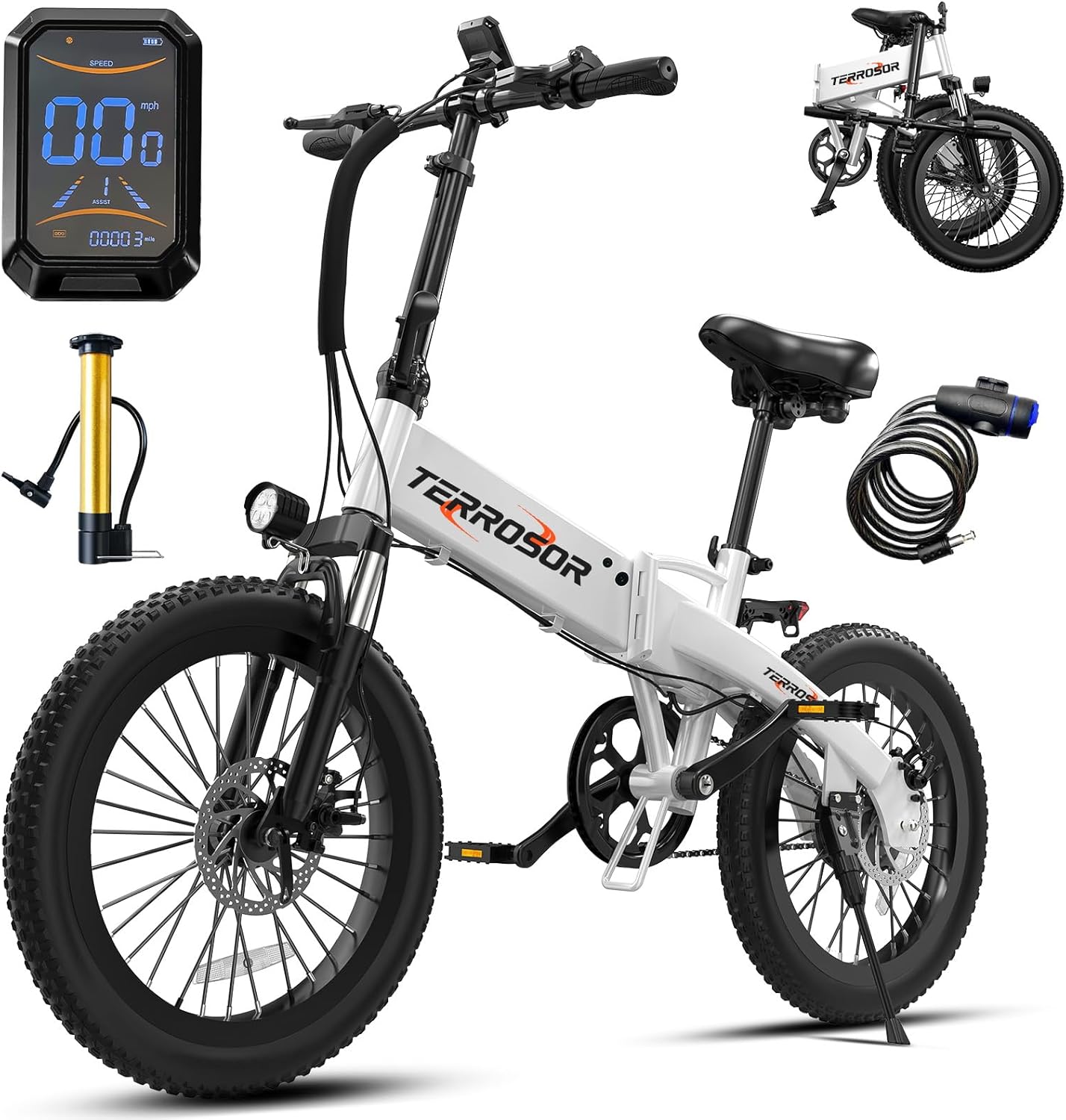 Folding Electric Bike for Adults & Teens, 20" Fat Tire Foldable Ebike with 720W Peak Motor, 25MPH, 375Wh Removable Battery, 50 Miles Range, 5-Level Pedal Assist, Commuter Electric Bicycle