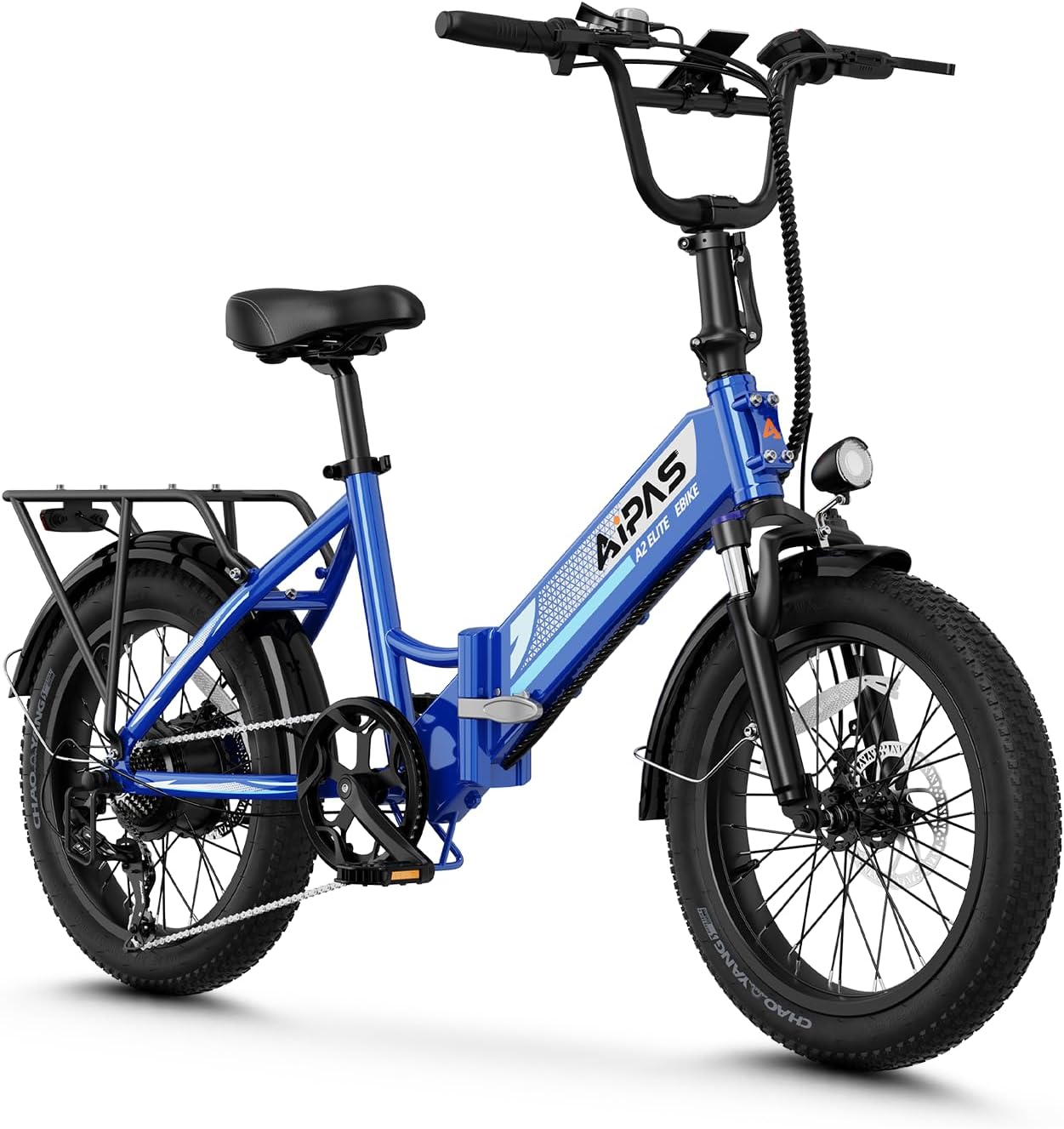 Aipas A2 Folding Electric Bike, 20'' Fat Tire Electric Bike with 750W Peak Motor, 48V 12.8Ah Removable Battery, 28MPH Max Speed, 62 Mile Range, Step-Through Frame and 7-Speed