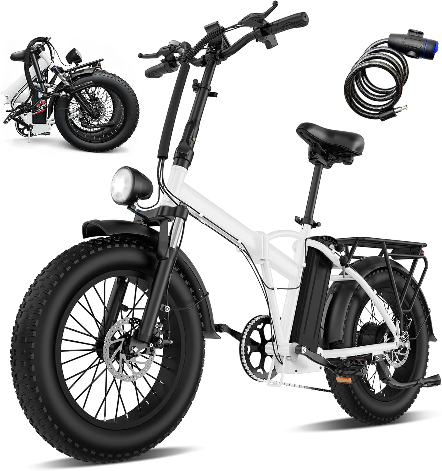 750W Electric Bike for Adults, 20 Inch Fat Tire Ebike, 48V 13AH Removable Battery, 37 Miles Range, 20MPH, 440LBS Load, Front Suspension, 7-Speed, Disc Brakes
