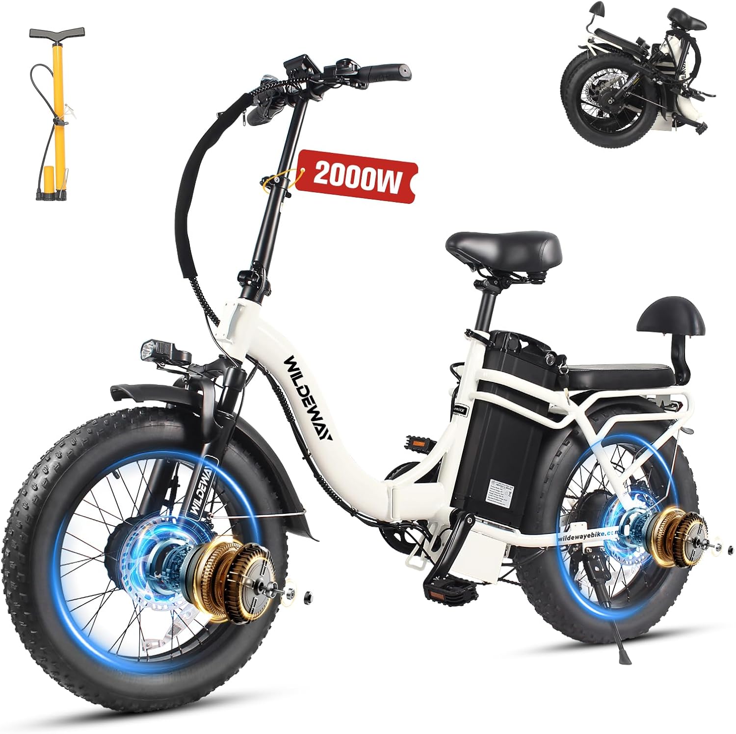 Wildeway Folding Electric Bike for Adults,2000W Dual Motor Ebike 20x4.0 Fat Tire All-Terrain 28MPH,48V 32Ah/60Ah Removable Battery,7-Speed,Dual Hydraulic Disc Brake,City Commuting Delivery Bicycle