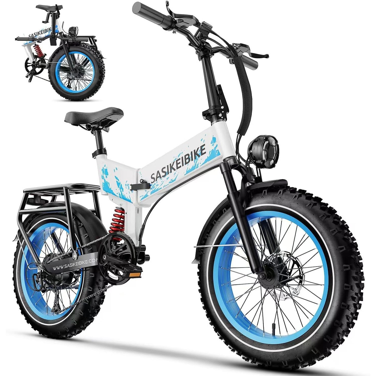 Folding 52V 20Ah Removabke Battery Electric Bike 1500W Peak Motor 20'' Fat Tire Mountain Commuter 30MPH Ebike Motorcycle Range 70 Miles UL Certified Adult Electric Dirt Bike with 7-Speed