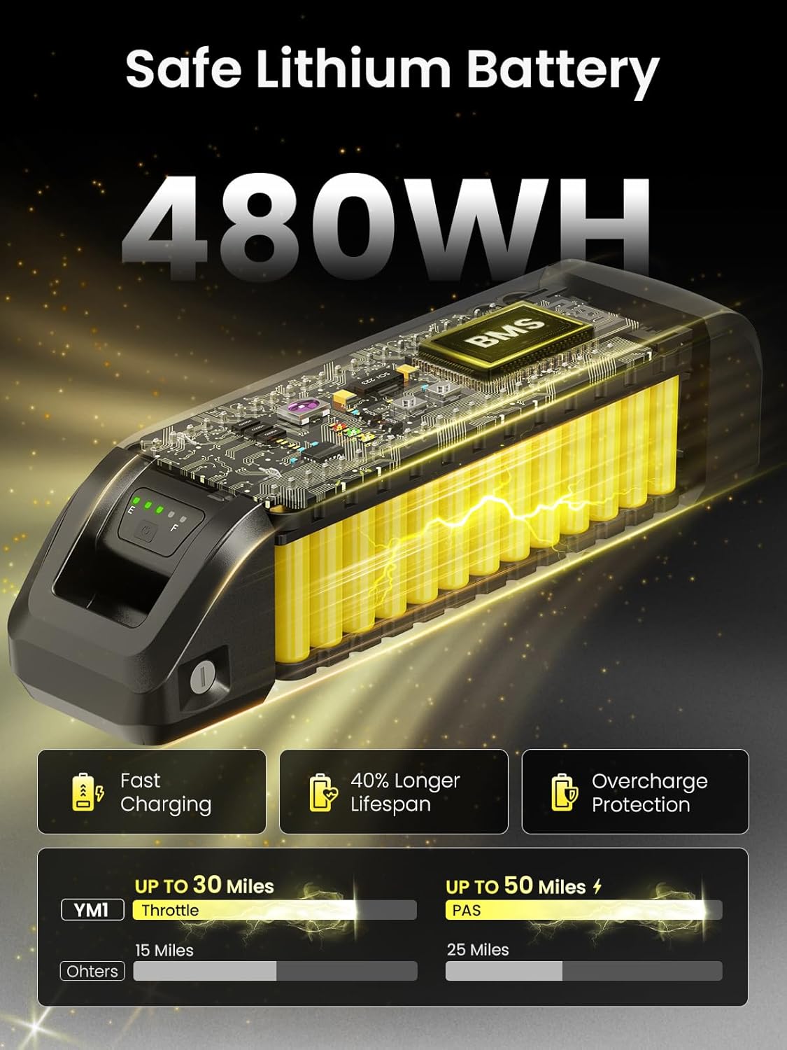 Jasion Electric Mountain Bike for Adults with 1200W Peak Motor, 28MPH Max Speed Ebike with 480Wh Removable Battery, 50 Miles Range, 27.5" Tires Electric Mountain Bike, 7-Speed, Front Suspension