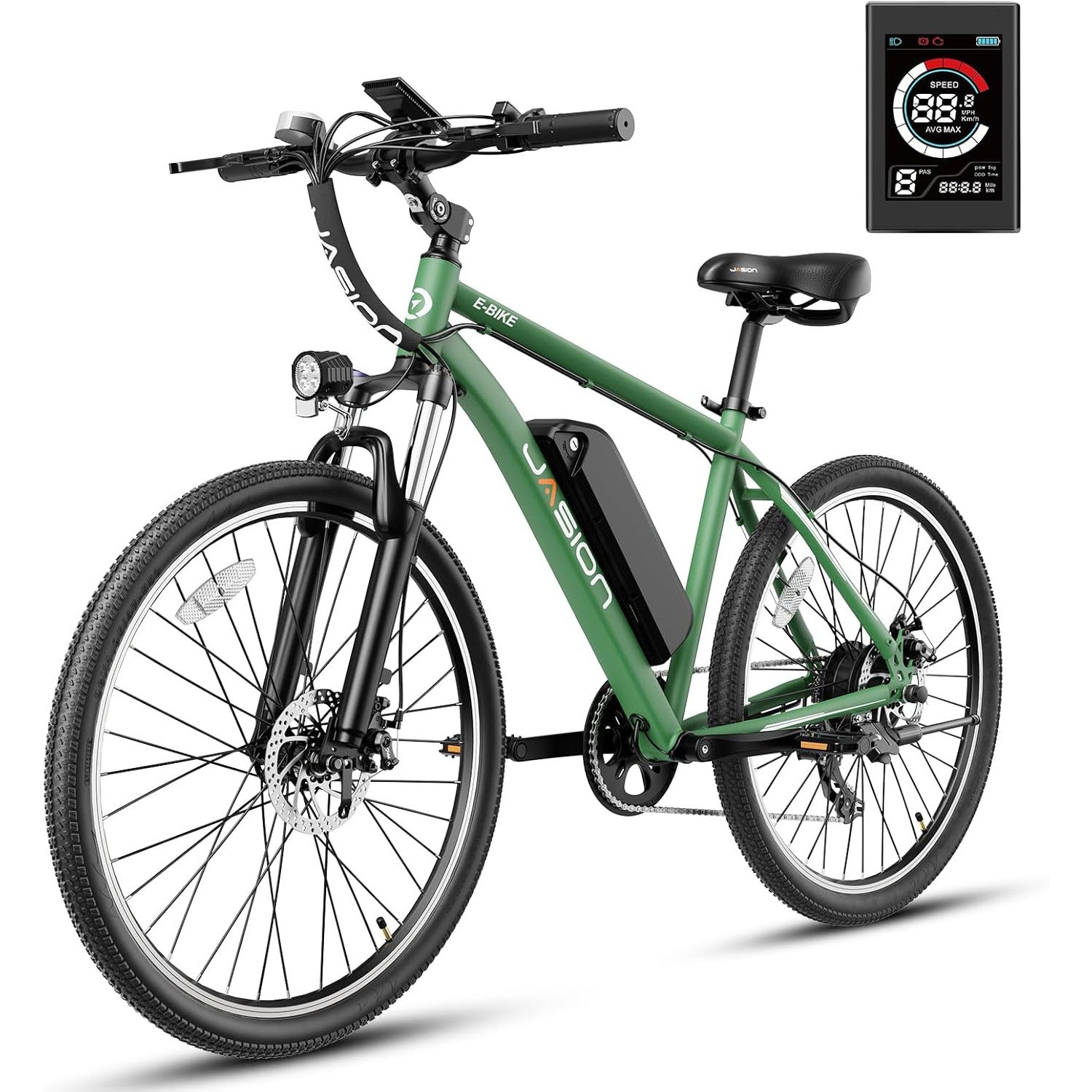 Jasion EB5 Electric Bike for Adults with Peak 750W Brushless Motor, 40Miles 20MPH Commuting Electric Mountain Bike with 360Wh Removable Battery, 7-Speed, 26" Tires and Front Fork Suspension