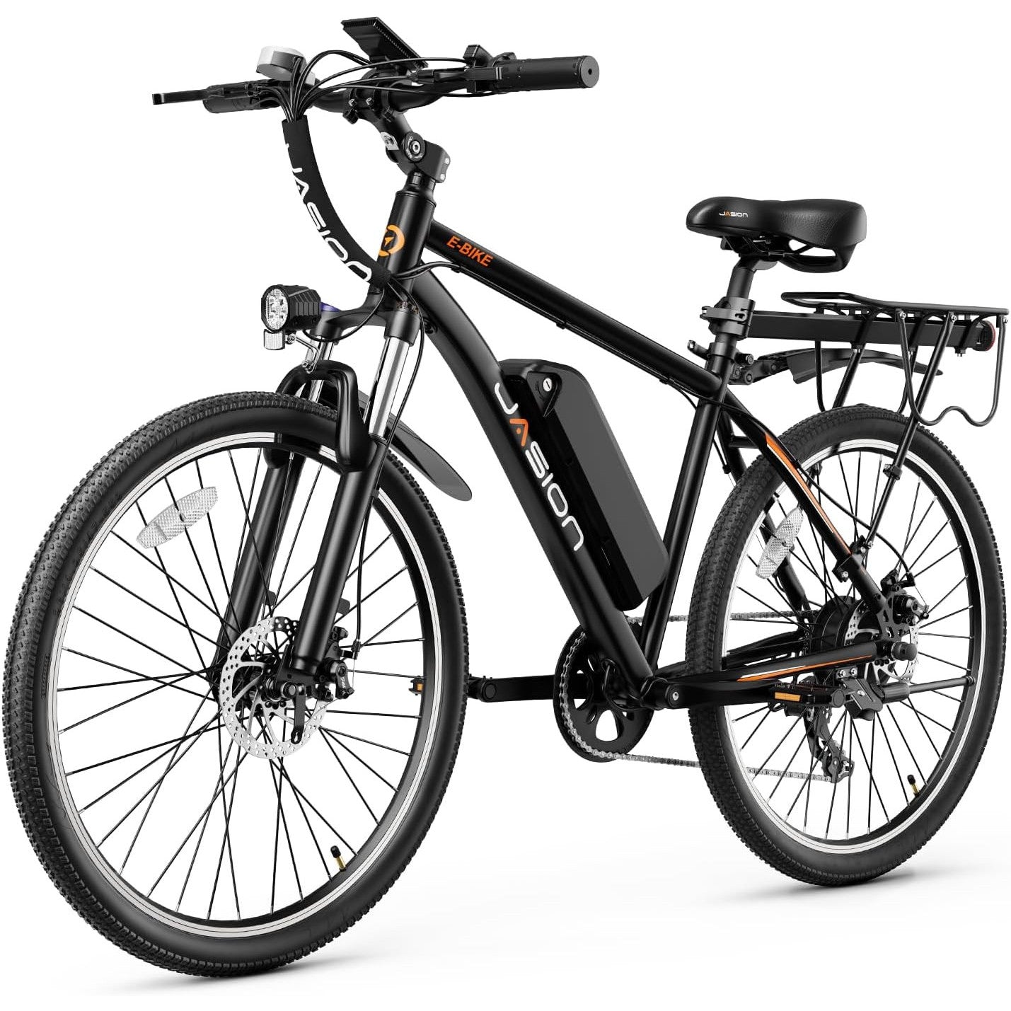 Jasion EB5 Electric Bike for Adults with Peak 750W Brushless Motor, 40Miles 20MPH Commuting Electric Mountain Bike with 360Wh Removable Battery, 7-Speed, 26" Tires and Front Fork Suspension