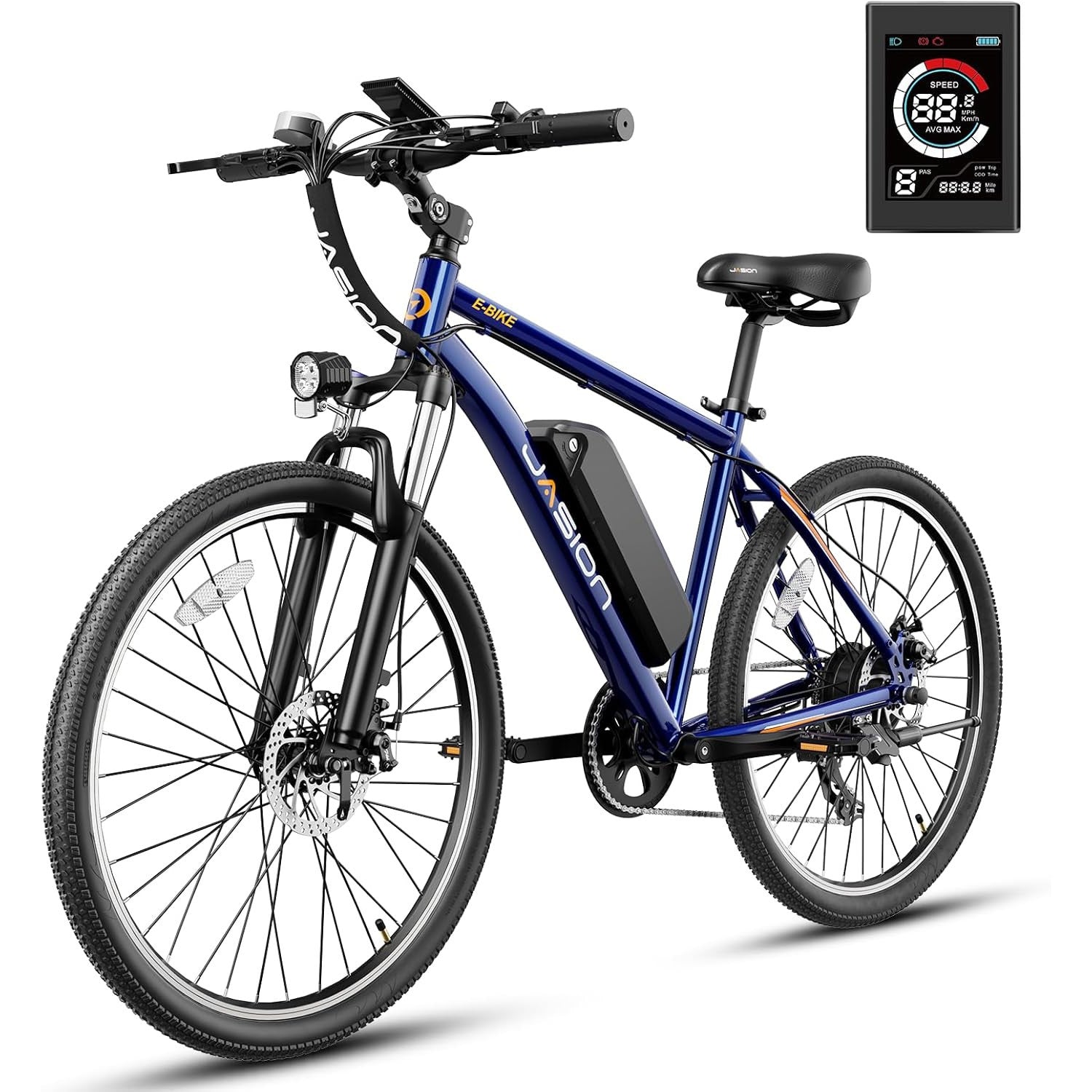 Jasion EB5 Electric Bike for Adults with Peak 750W Brushless Motor, 40Miles 20MPH Commuting Electric Mountain Bike with 360Wh Removable Battery, 7-Speed, 26" Tires and Front Fork Suspension