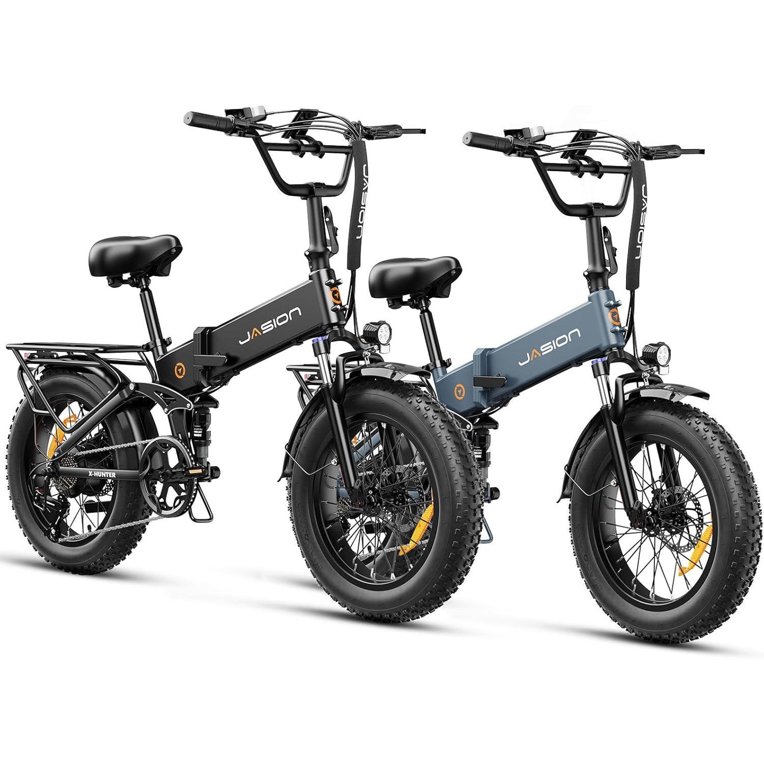 Jasion X-Hunter Foldable Electric Bike, 1400W Peak Motor, 70+ Miles 30MPH EBike, 624WH Removable Battery, 20''*4 Fat Tire, Full Suspension Bicycle for Commute,Snow, Mountain, 7-speed E-bike for Adults