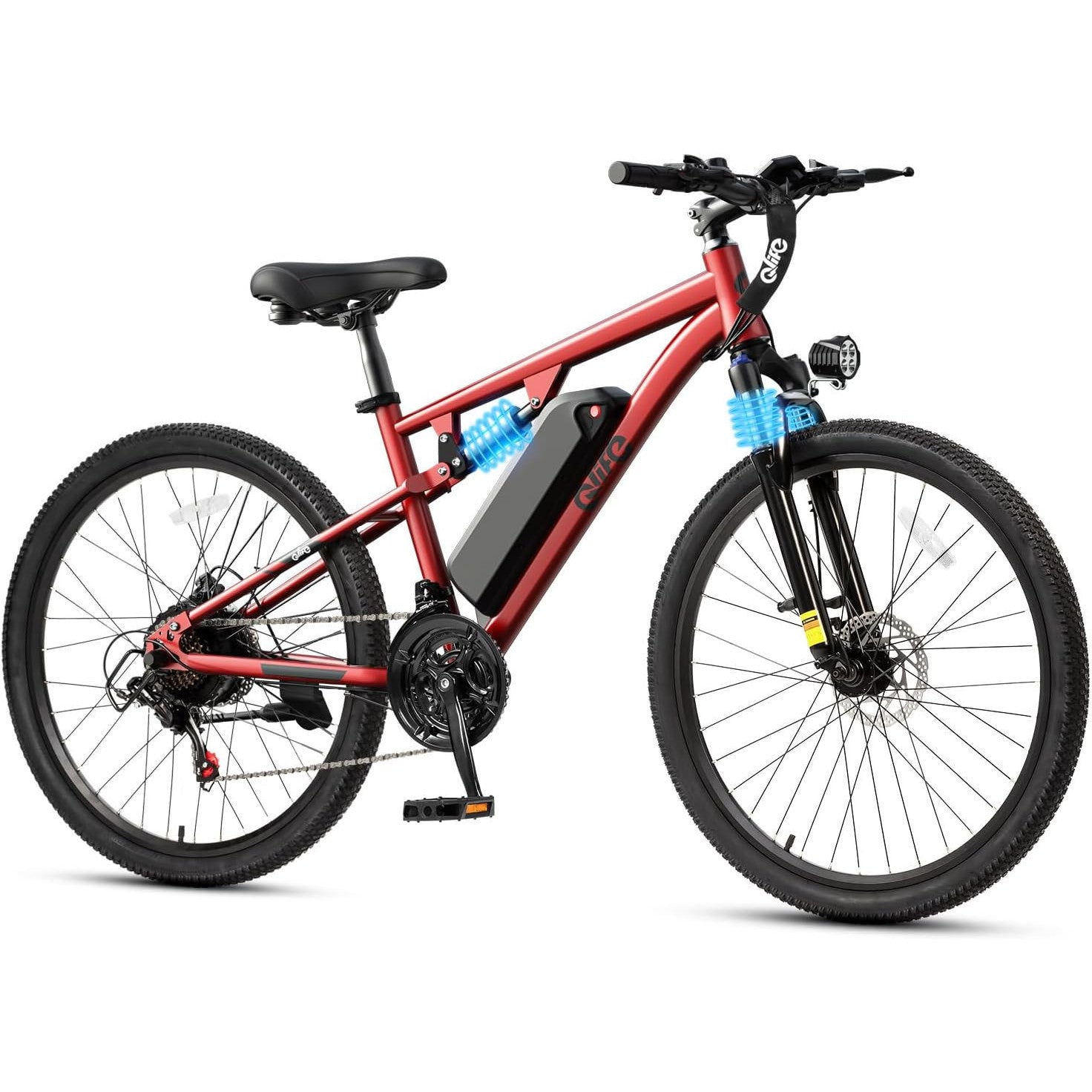Qlife Racer Electric Bike for Adults - 21-Speed Mountain Lightweight Ebike with Peak 1000W/750W 25MPH/22MPH Brushless Motor, 375Wh Removable Battery, 26X2.1 Tire Step Over E-MTB, Up to 40 Miles