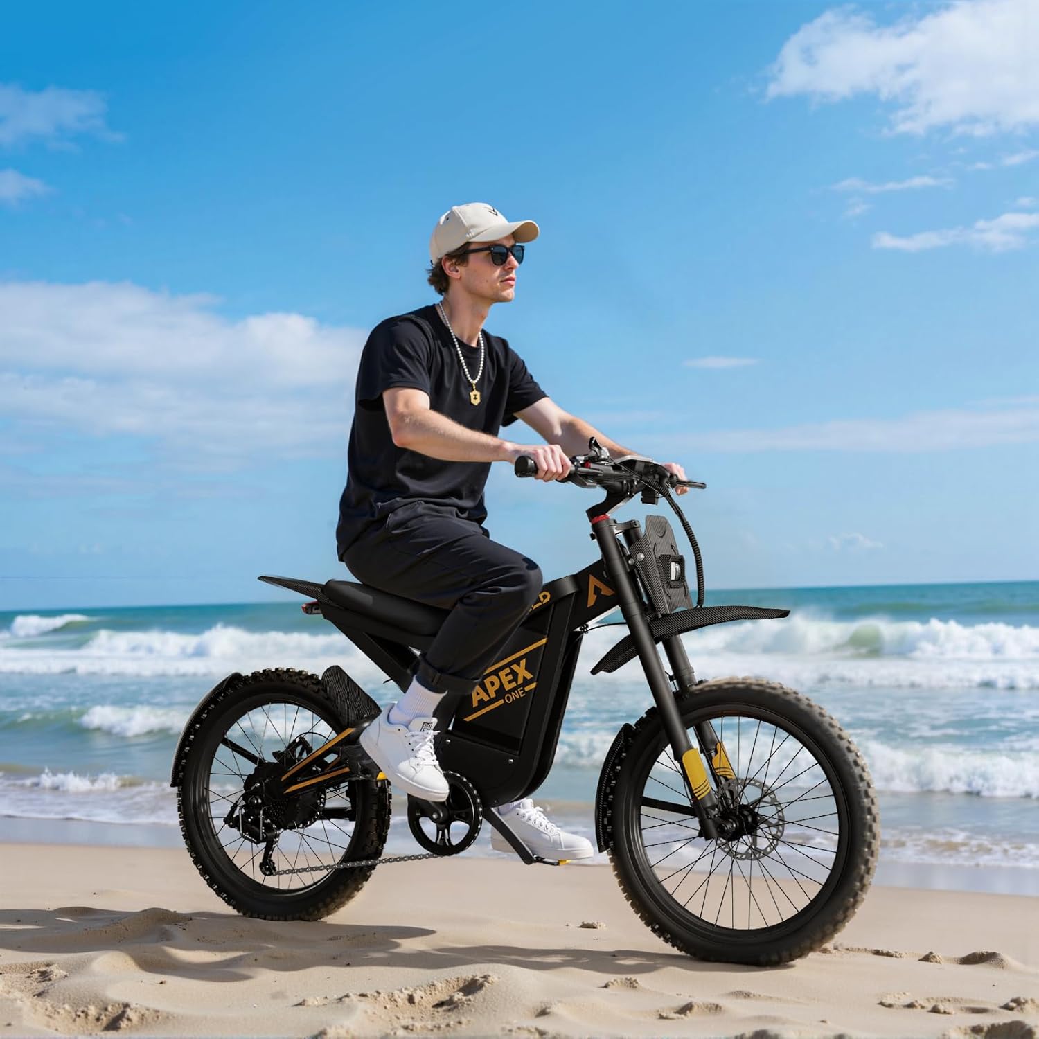 Electric-Dirt-Bike for Adults-Mountain-Motorcycle with 1536Wh Battery 32AH, Max 37 MPH and 80Miles Range E-Bike, Peak 3000W Brushless Motor, 25Inch Fat Tire and Front Fork Suspension