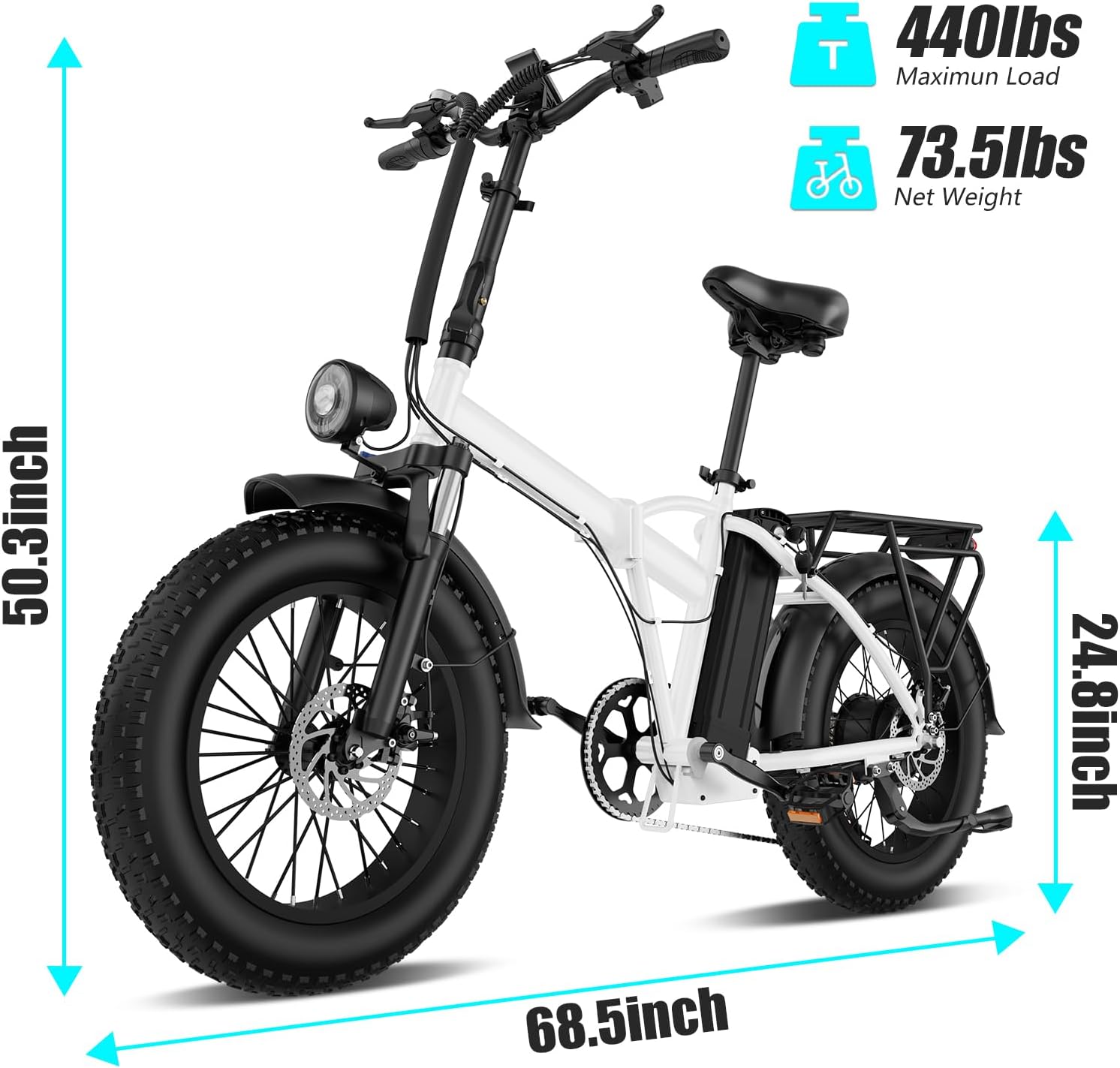 750W Electric Bike for Adults, 20 Inch Fat Tire Ebike, 48V 13AH Removable Battery, 37 Miles Range, 20MPH, 440LBS Load, Front Suspension, 7-Speed, Disc Brakes