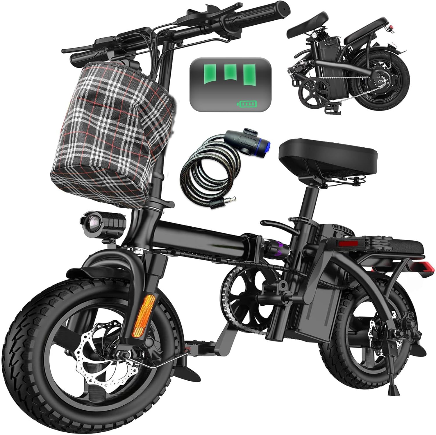 Electric Bike for Adults and Teens, 560W Motor 24MPH Compact Commuter Folding Ebike, 32 Miles Range, 48V 10Ah Battery, 3-Level Pedal Assist, 14" Foldable Mini Electric Bicycle, UL 2849 Certified